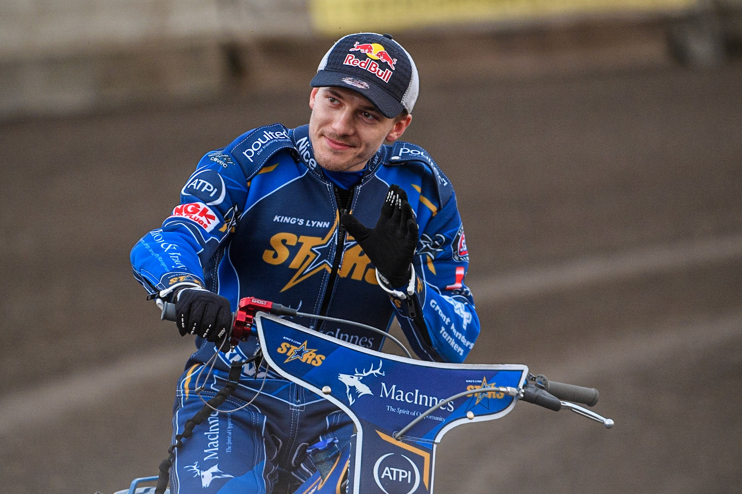 Robert Lambert  on the pre meeting parade during the Sports Insure Premiership match between King's Lynn Stars and Belle Vue Aces at the Adrian Flux Arena, King's Lynn on Thursday 24th August 2023. (Photo: Ian Charles | MI News)