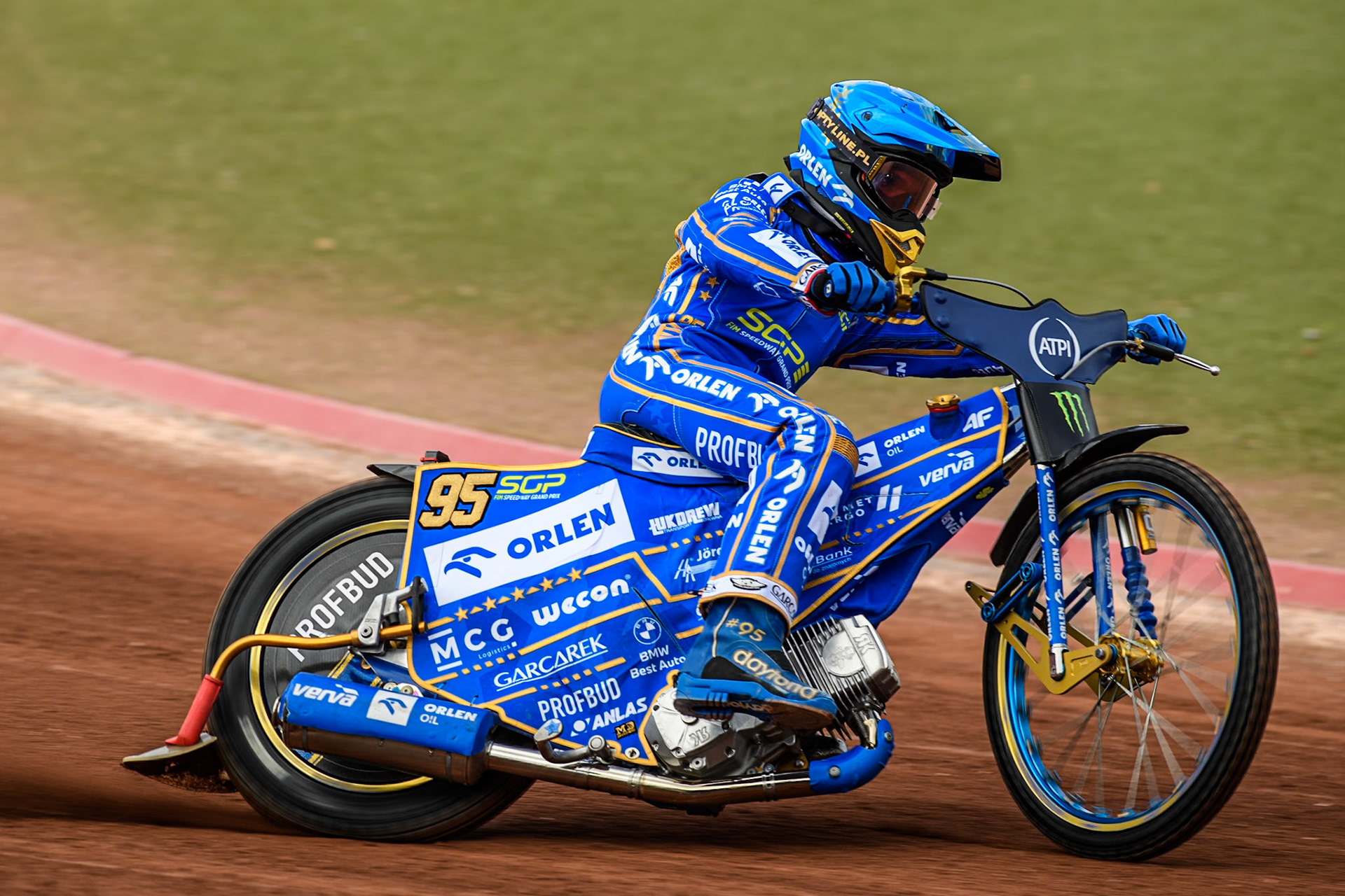 Bartosz Zmarzlik (95) of Poland in practice  during the ATPI FIM Speedway Grand Prix Round 4 at the National Speedway Stadium, Manchester, on Friday 6th June 2025. (Photo: Ian Charles | MI News)