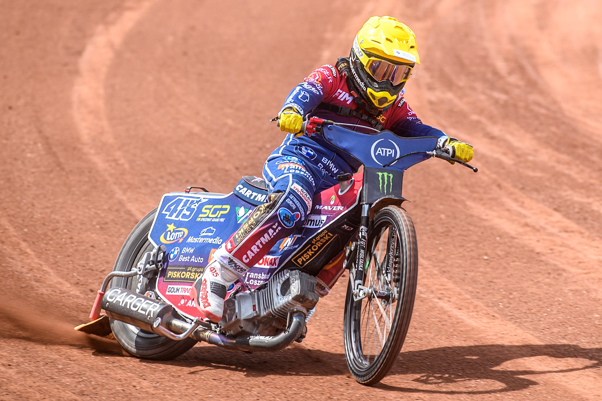 Dominik Kubera (415) of Poland in practice during the ATPI FIM Speedway Grand Prix Round 4 at the National Speedway Stadium, Manchester, on Friday 6th June 2025. (Photo: Ian Charles | MI News)