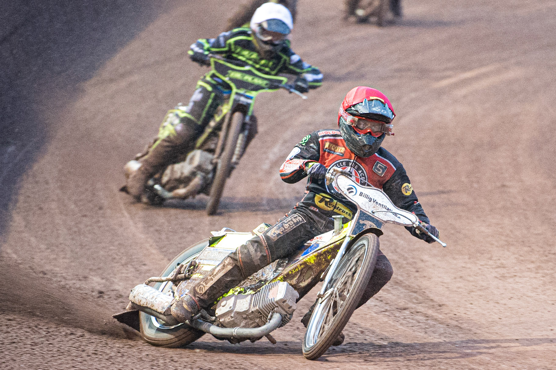 Photo by Ian Charles

Kenneth Bjerre  leads Danny King  (White) 

Belle Vue Aces v Ipswich Witches, British Speedway Premiership, Belle Vue National Speedway Stadium, Manchester, Monday 8  July  2019