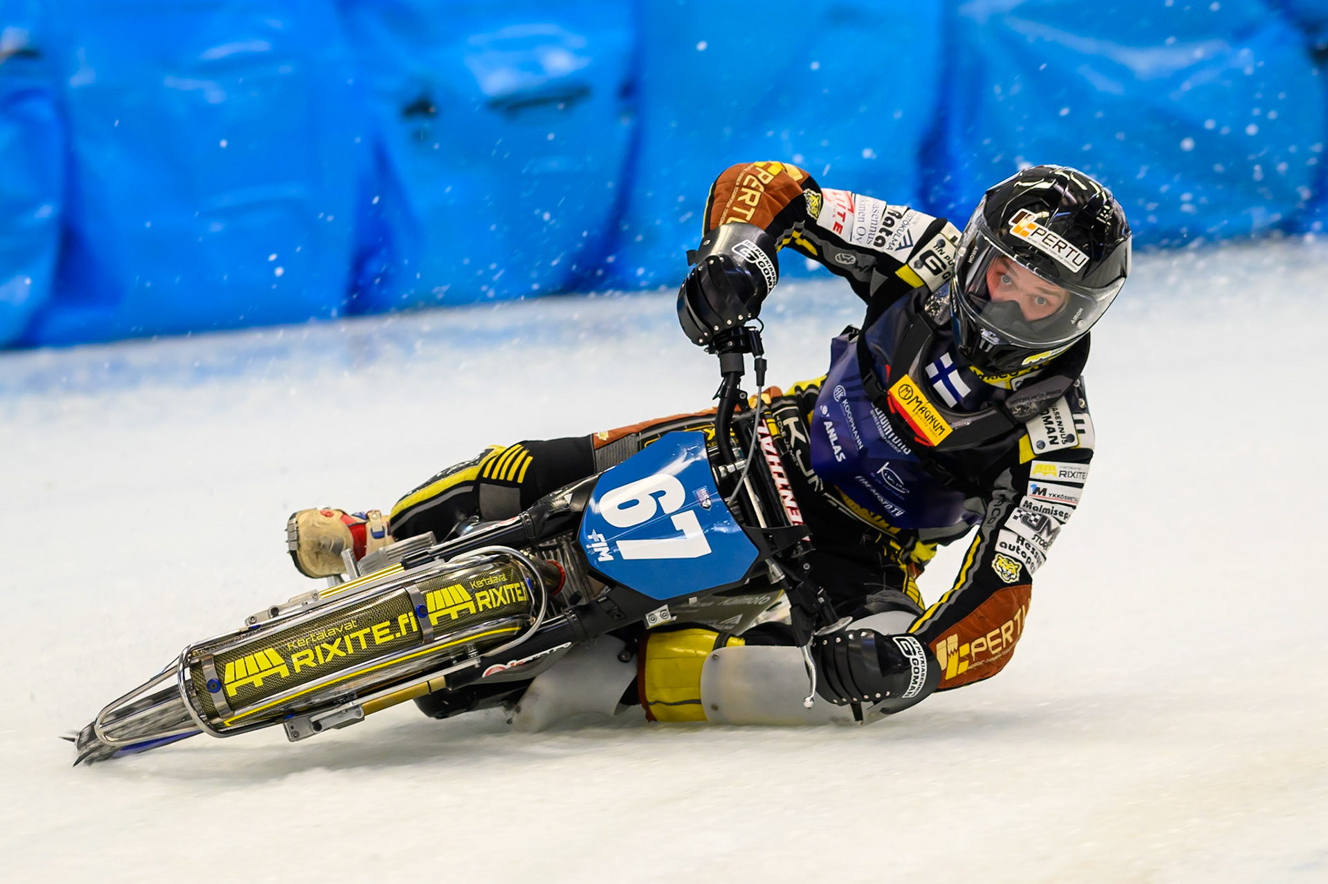 Heikki Huusko (67) of Finland during Practice for the Ice Speedway Gladiators World Championship Finals at Max-Aicher-Arena, Inzell on Friday 13th March 2026. (Photo: Ian Charles | MI News)