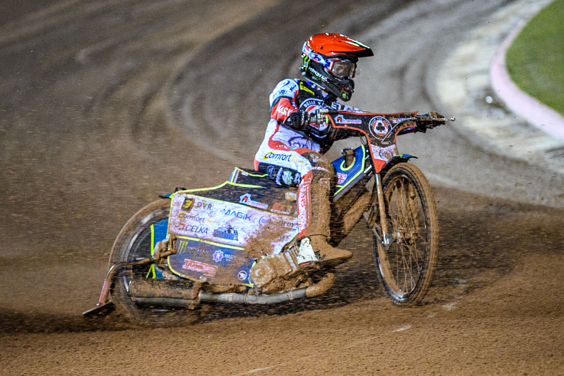 Belle Vue Aces' Jaimon Lidsey  in action during the Rowe Motor Oil Premiership Grand Final 1st Leg between Belle Vue Aces and Leicester Lions at the National Speedway Stadium, Manchester on Monday 23rd September 2024. (Photo: Ian Charles | MI News)
