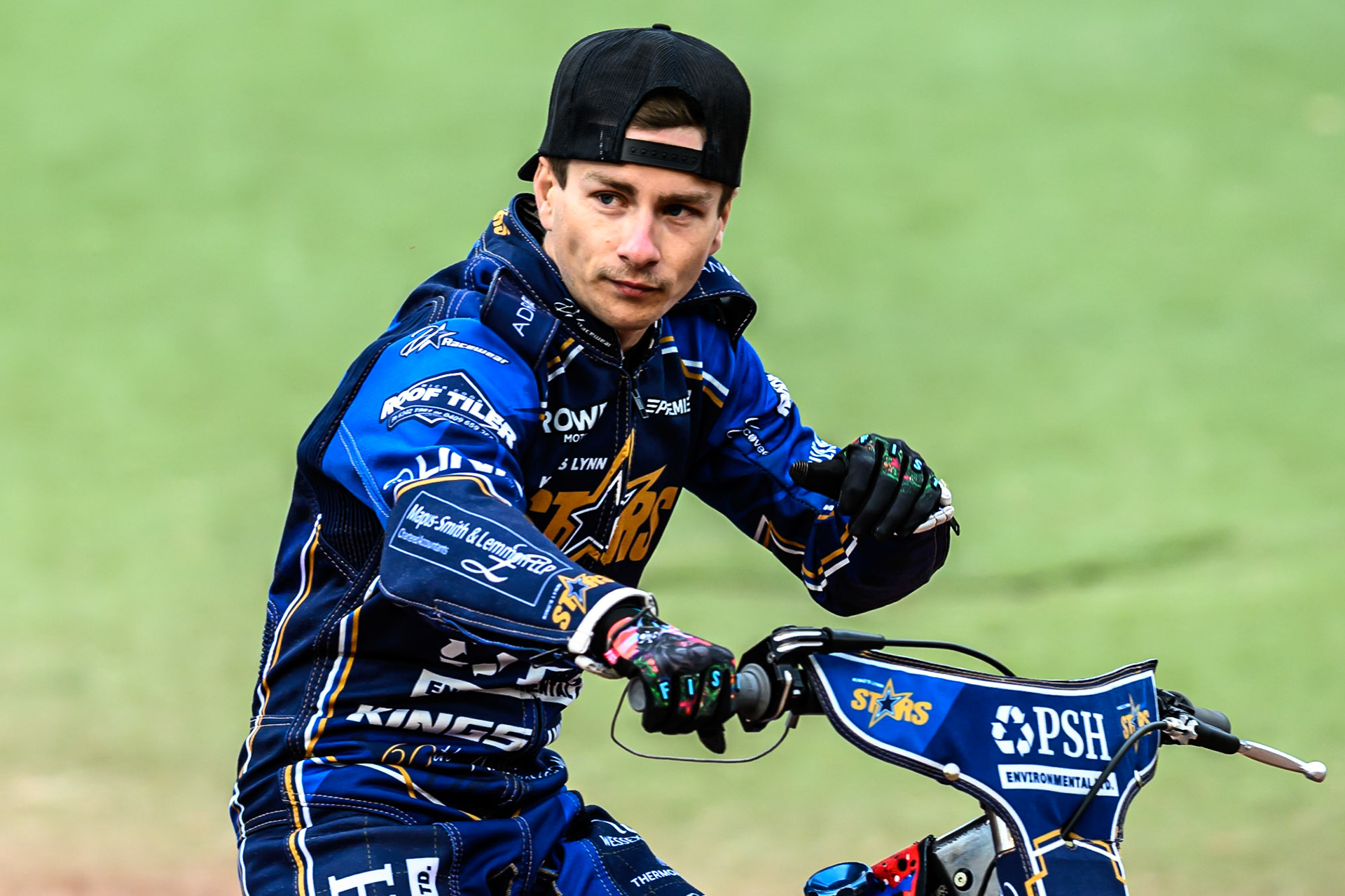 Kings Lynn Stars' Ben Cook on the parade lap during the Rowe Motor Oil Premiership match between Belle Vue Aces and King's Lynn Stars at the National Speedway Stadium, Manchester on Monday 23rd June 2025. (Photo: Ian Charles | MI News)
