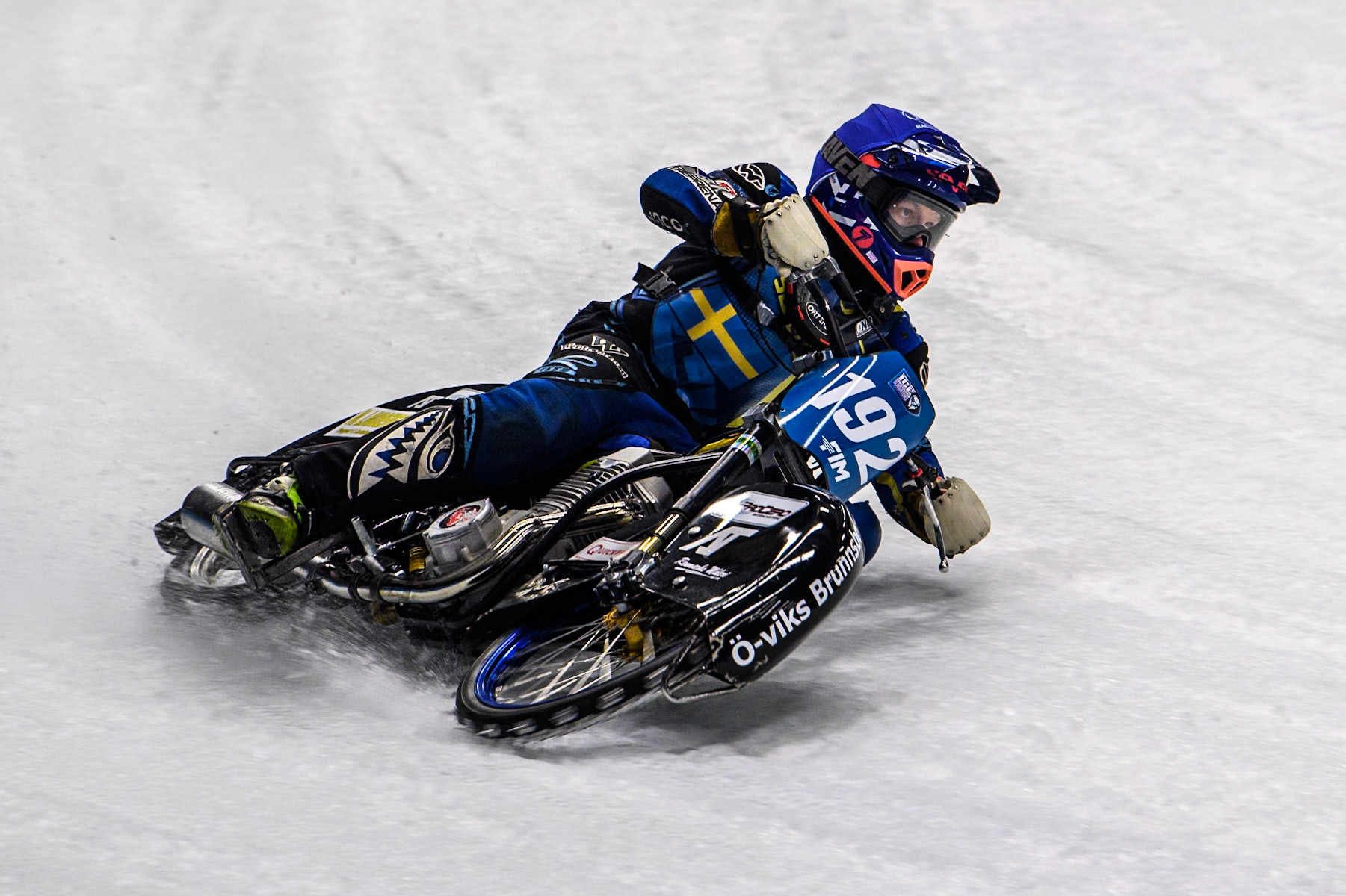 Niclas Svensson (192) of Sweden in action during the Ice Speedway Gladiators World Championship Final 1 at Max-Aicher-Arena, Inzell on Saturday 15th March 2025. (Photo: Ian Charles | MI News)