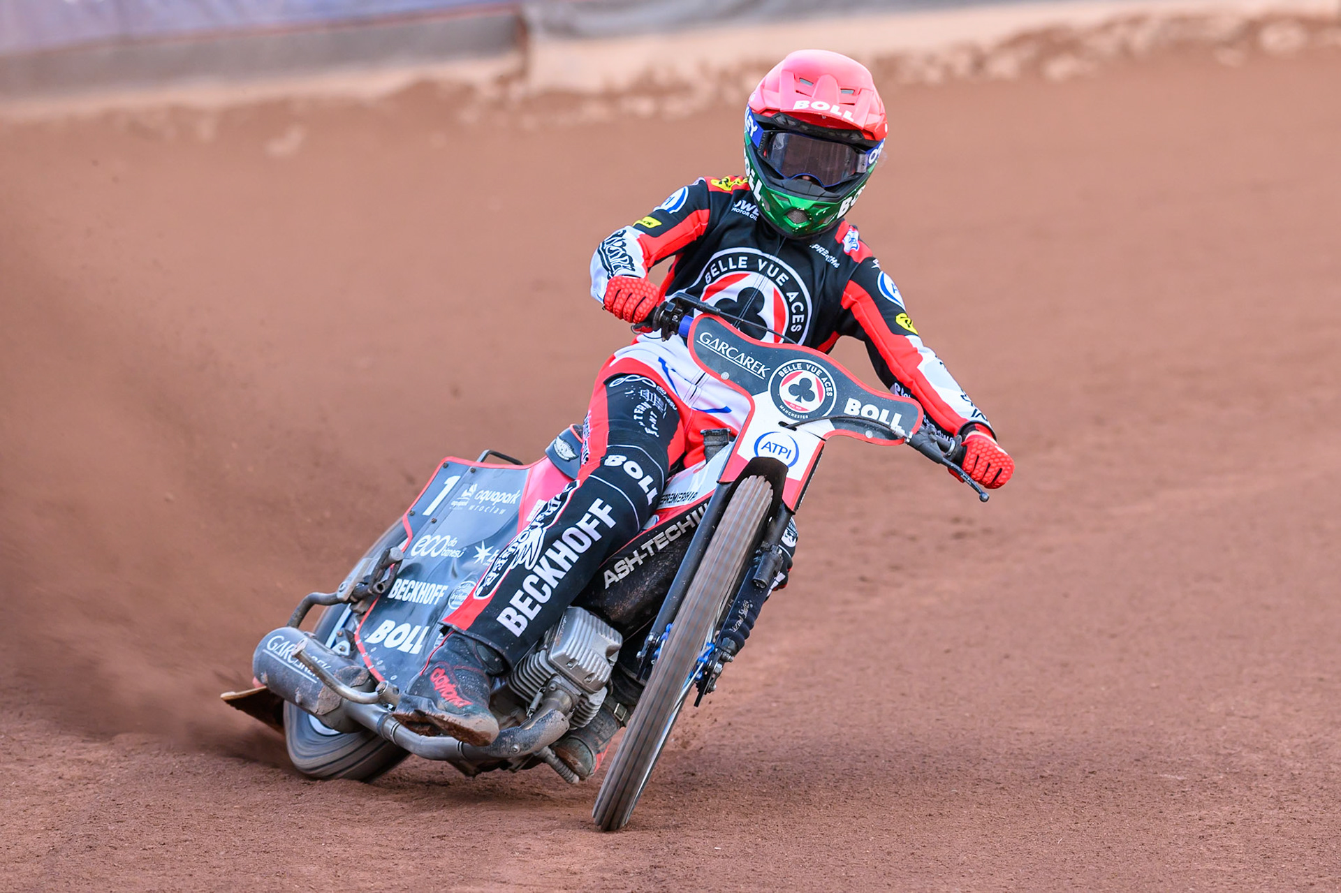 Brady Kurtz of Belle Vue Aces in action during the Rowe Motor Oil Premiership match between Belle Vue Aces and Ipswich Witches at the National Speedway Stadium, Manchester on Saturday 20th June 2026. (Photo: Ian Charles | MI News)