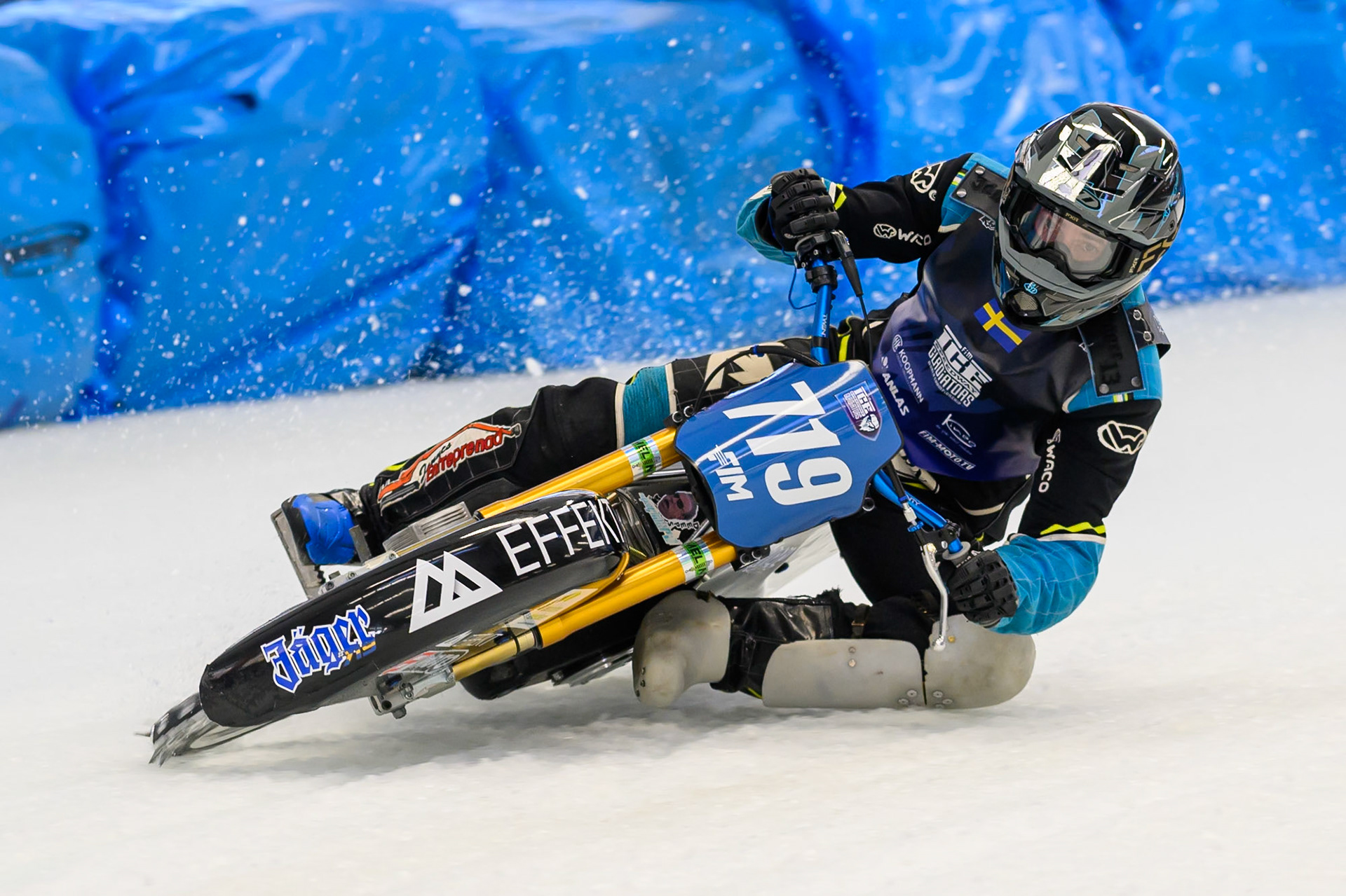 Filip Jäger (719) of Sweden during Practice for the Ice Speedway Gladiators World Championship Finals at Max-Aicher-Arena, Inzell on Friday 13th March 2026. (Photo: Ian Charles | MI News)