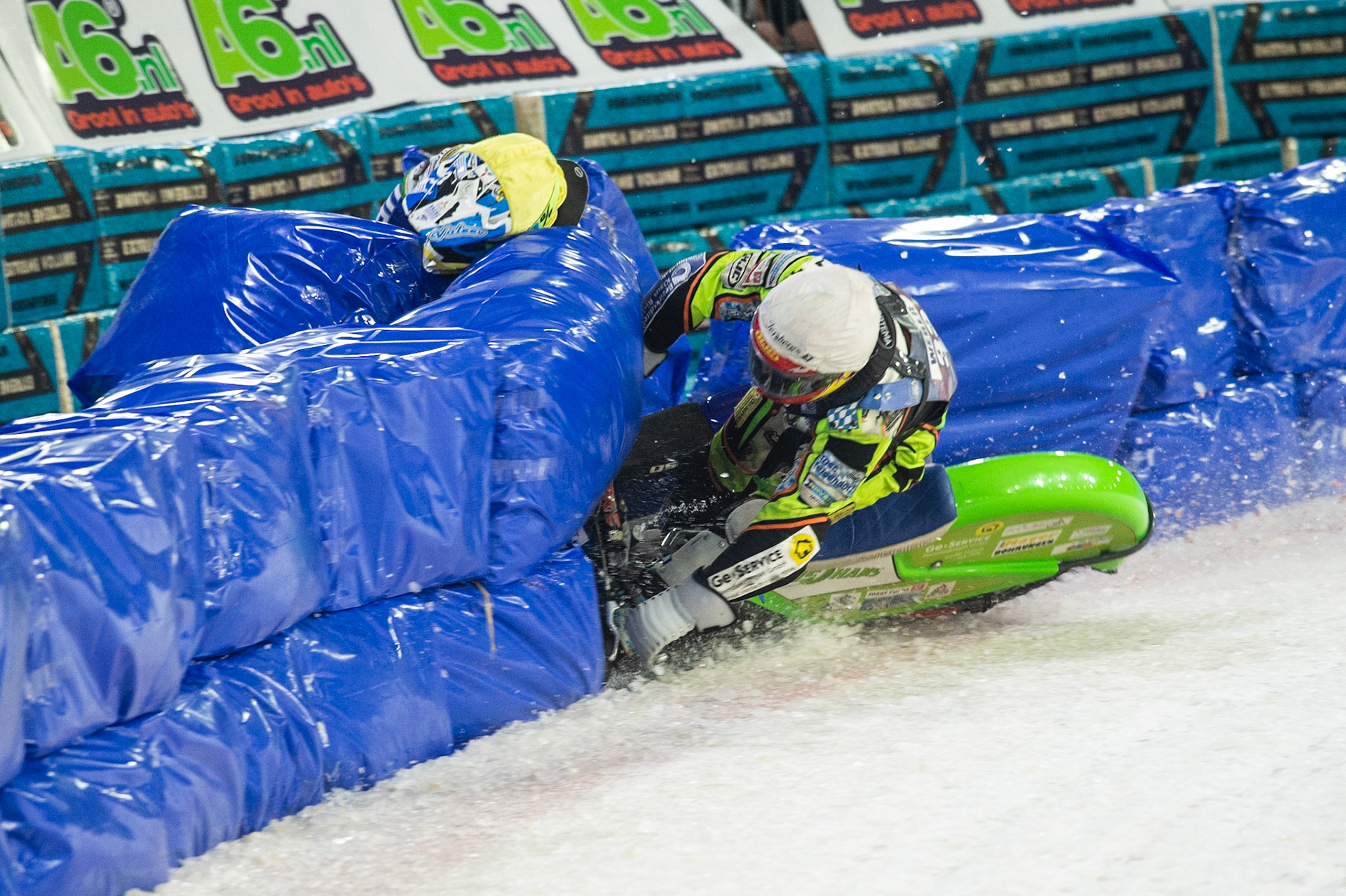 Photo: Ian Charles

Johann Weber (33) and Dinar Valeev (114) lock together and crash out 

FIM Ice Speedway Gladiators World Championship, Event 5.1, Ice Rink Thialf, Heerenveen, Netherlands Saturday  30  March  2019