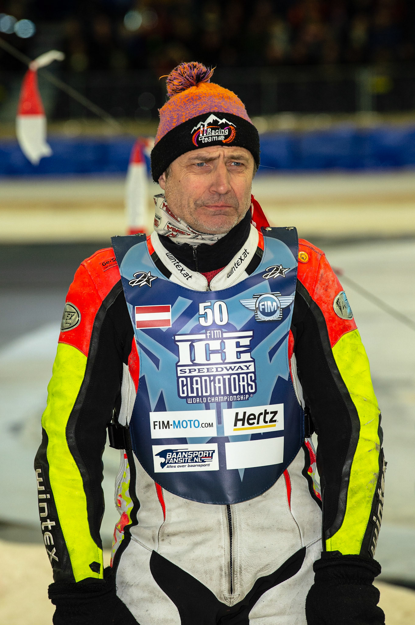 HEERENVEEN, NL. Harald Simon (50) of Austria during the FIM Ice Speedway Gladiators World Championship Final 3 at Ice Rink Thialf, Heerenveen on Saturday  2 April 2022. (Credit: Ian Charles | MI News)