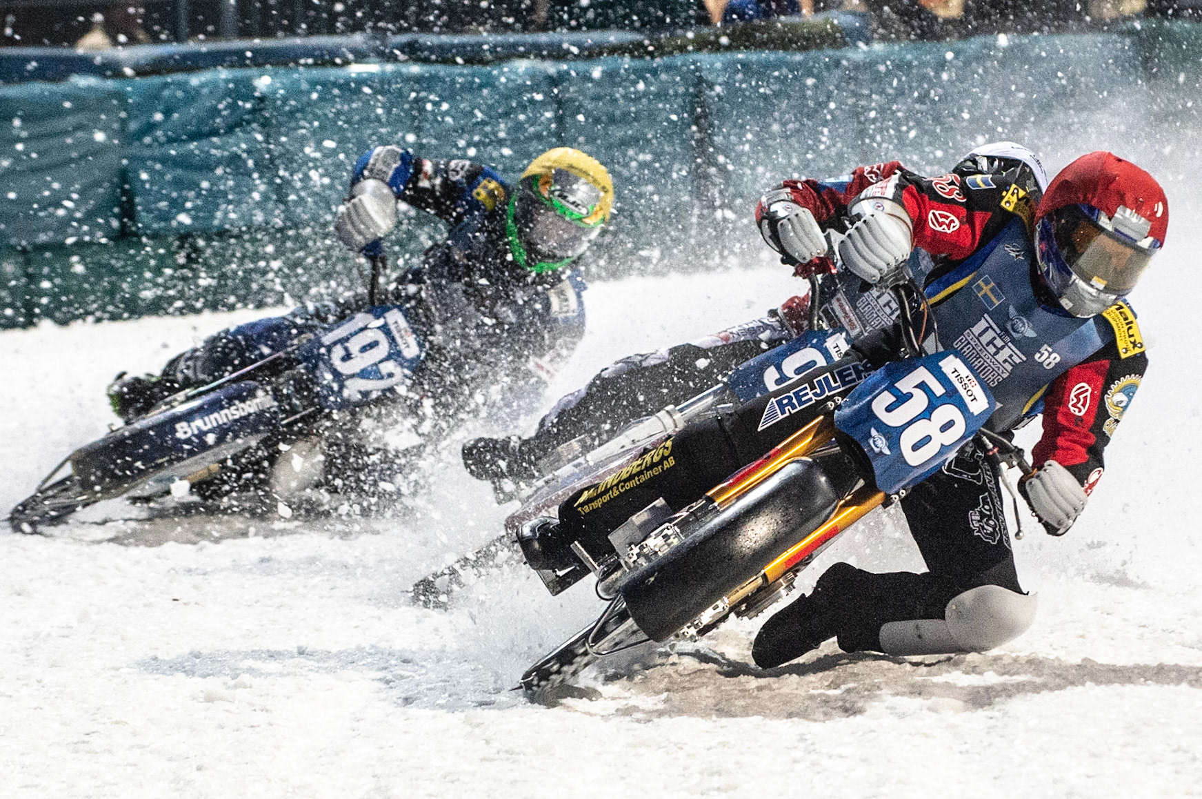 Photo: Ian Charles

Stefan Svensson (58) leads Ove Ledström (97) (White) and Niclas Svensson (192)

FIM Ice Speedway Gladiators World Championship, Final 3.1, Horst-Dohm Eisstadion, Berlin, Germany Saturday  2  March  2019
