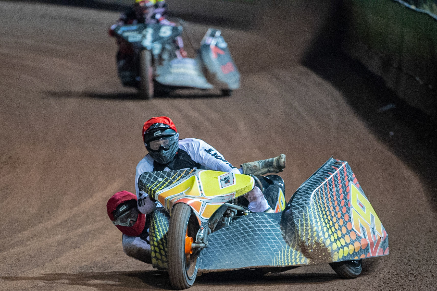 MANCHESTER, ENGLAND Tom Cossar & Wayne Rickards(29) in action  during the  ACU Sidecar Speedway Manchester Masters,  Belle Vue National Speedway Stadium, Manchester Saturday 12 October 2019 (Credit: Ian Charles | MI News)
