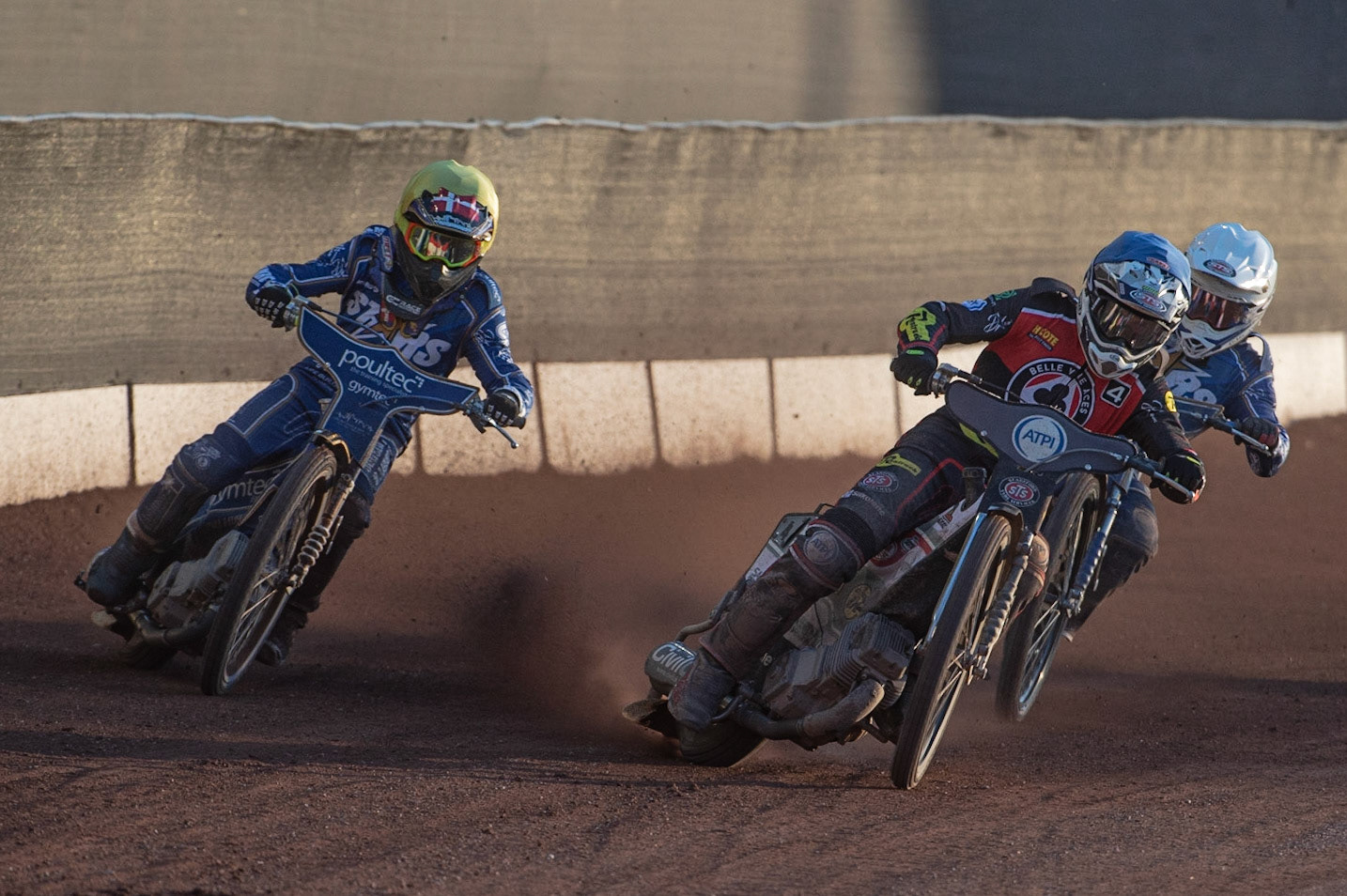 Photo: Ian Charles

​Steve Worrall​​  (Blue) leads Michael Palm Toft  (Yellow) and ​Robert Lambert  (White)

Belle Vue Aces v Kings Lynn Stars, British Speedway Premiership, Belle Vue National Speedway Stadium, Manchester, Thursday 16  May  2019