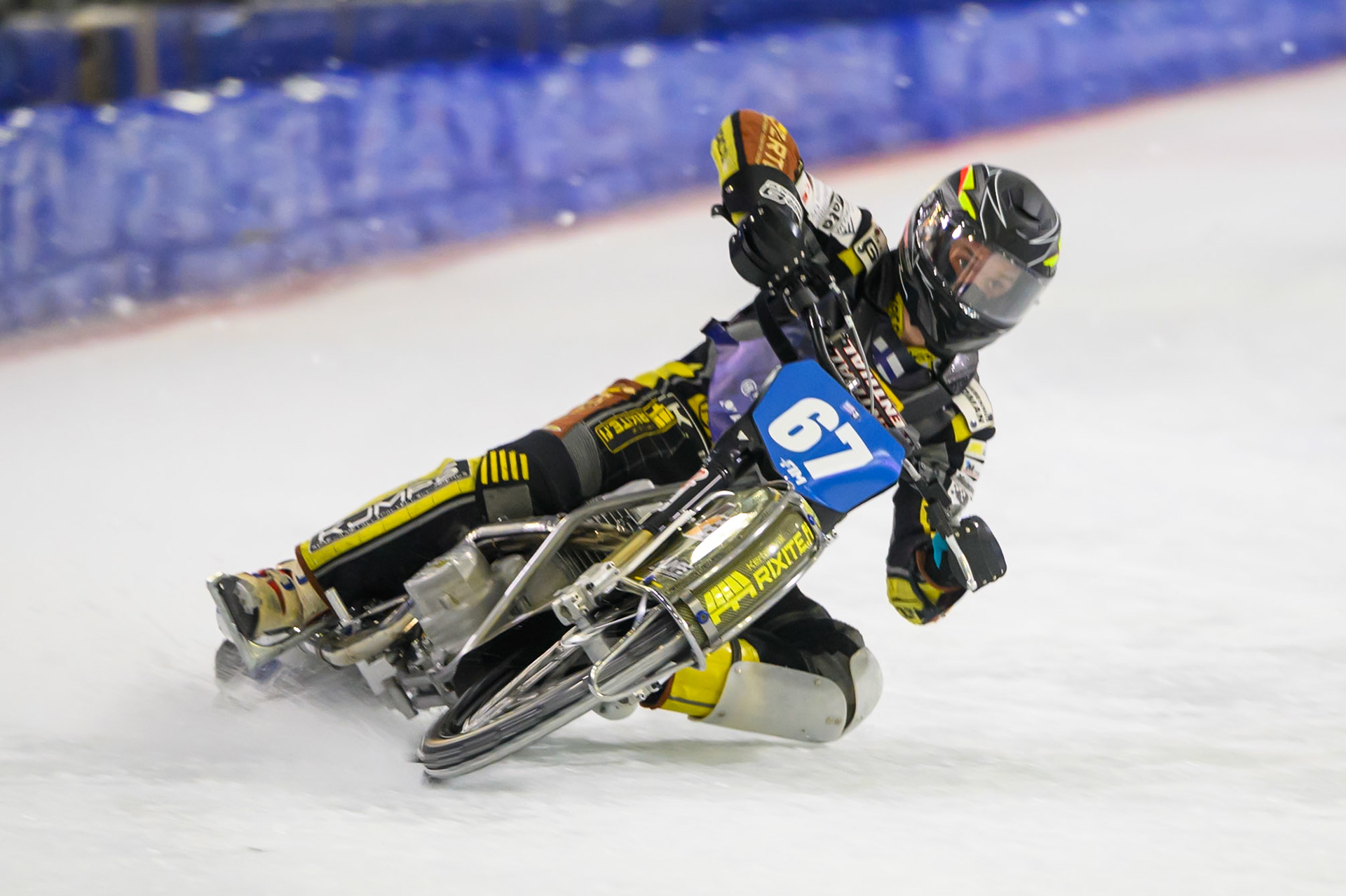 Heikki Husko (67) of Finland practices during practice for  the FIM Ice Speedway Gladiators World Championship Final 3 at Ice Rink Thialf, Heerenveen on Saturday 11th April 2026. (Photo: Ian Charles | MI News)