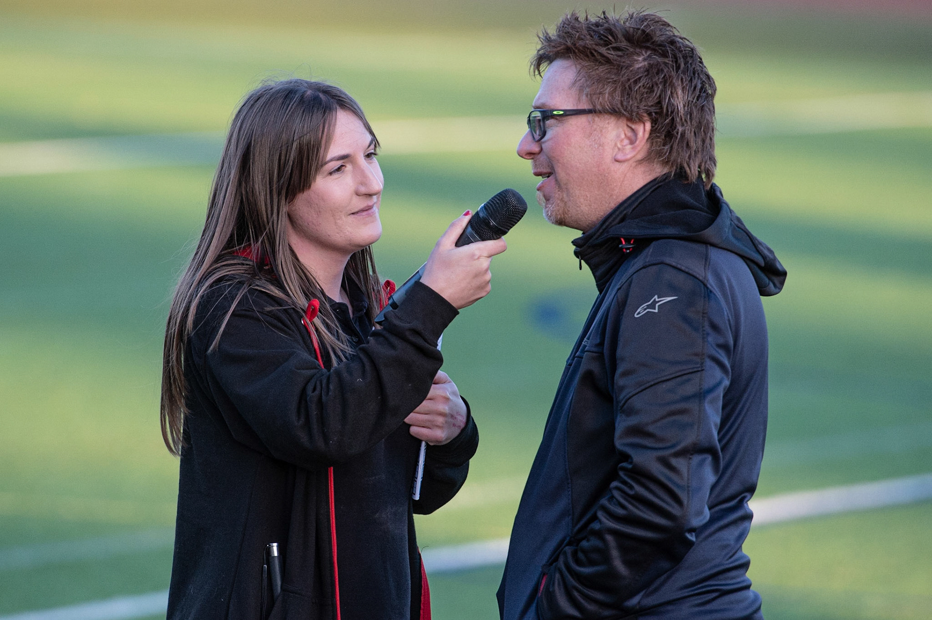 Photo: Ian Charles

Hayley interviews Jason Crump

Belle Vue Aces v Swindon Robins, British Speedway Premiership, Belle Vue National Speedway Stadium, Manchester, Monday 20  May  2019