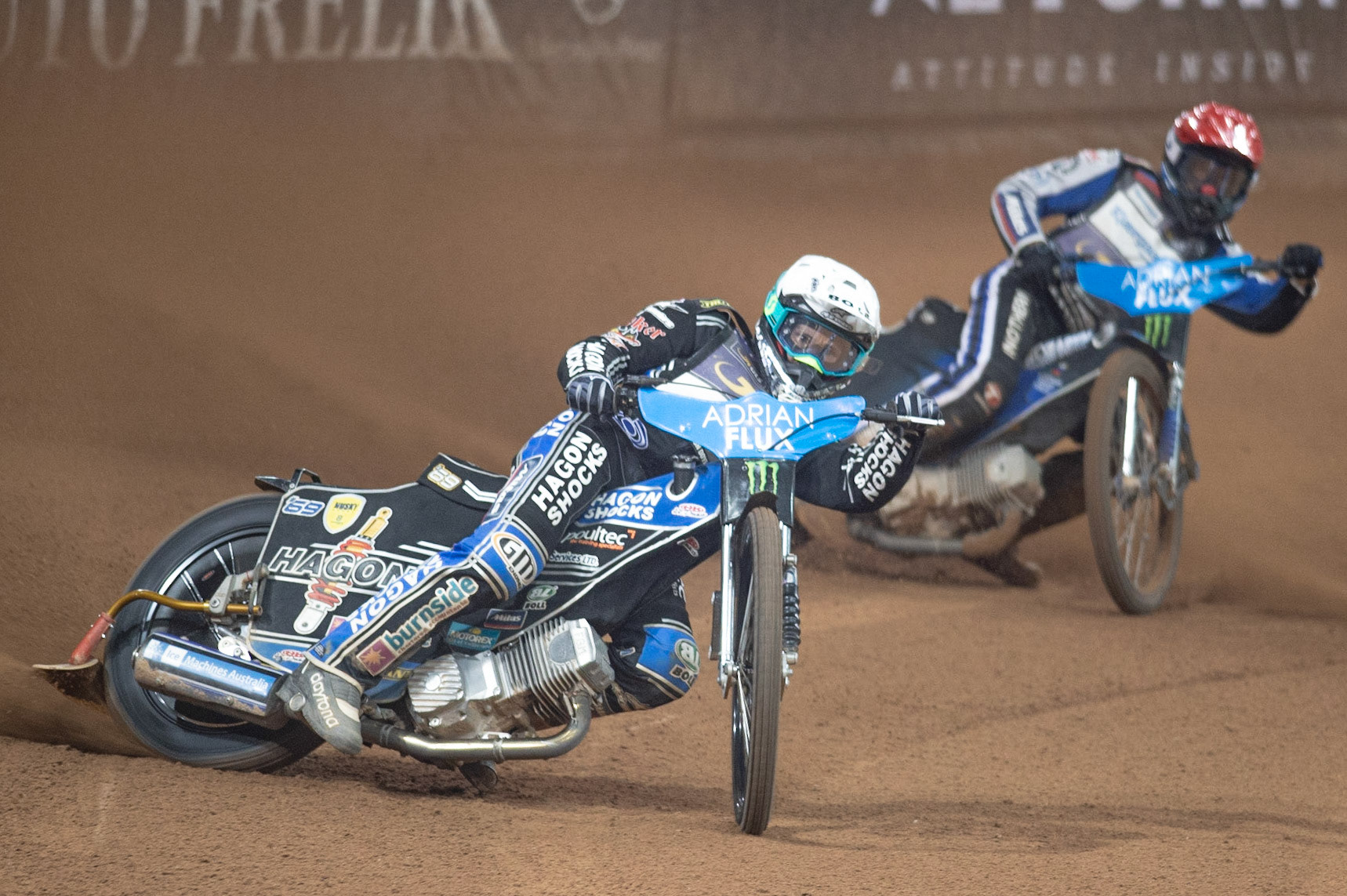 CARDIFF,WALES  Jason Doyle (White) leads Matej Zagar (Red)during the ADRIAN FLUX BRITISH FIM SPEEDWAY GRAND PRIX at the Principality Stadium, Cardiff on Saturday 21st September 2019. (Credit: Ian Charles | MI News)