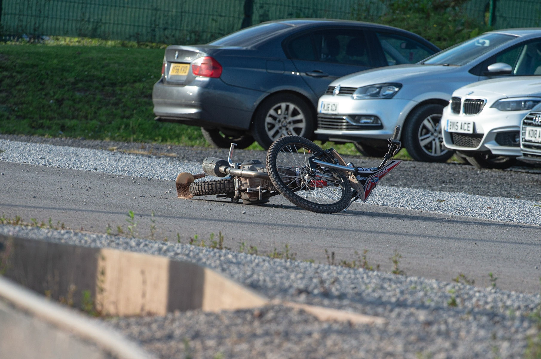 Photo: Ian Charles

Jacob Clayton’s bike on the East Car Park  after it cleared the safety fence, neutral zone and the spectator area

Summer Speed Saturday & British Youth Speedway Championship Round 5, National Speedway Stadium, Manchester, Saturday 22 June 2019