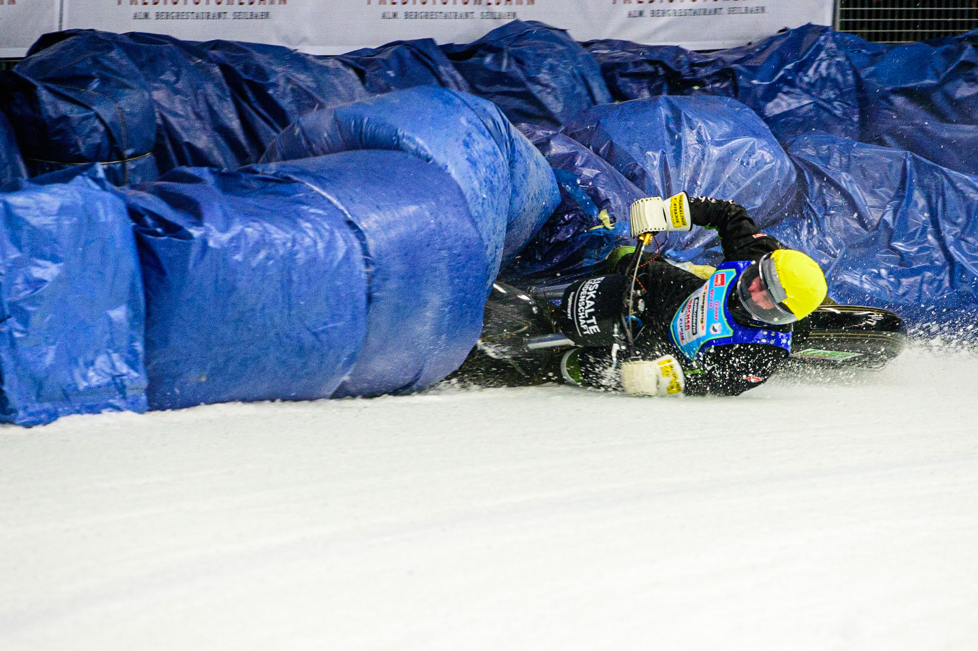 Per-Olof Serenius hits the bales during the Race of Legends at the Max-Aicher-Arena, Inzell on Friday 17th March 2023. (Photo: Ian Charles | MI News)