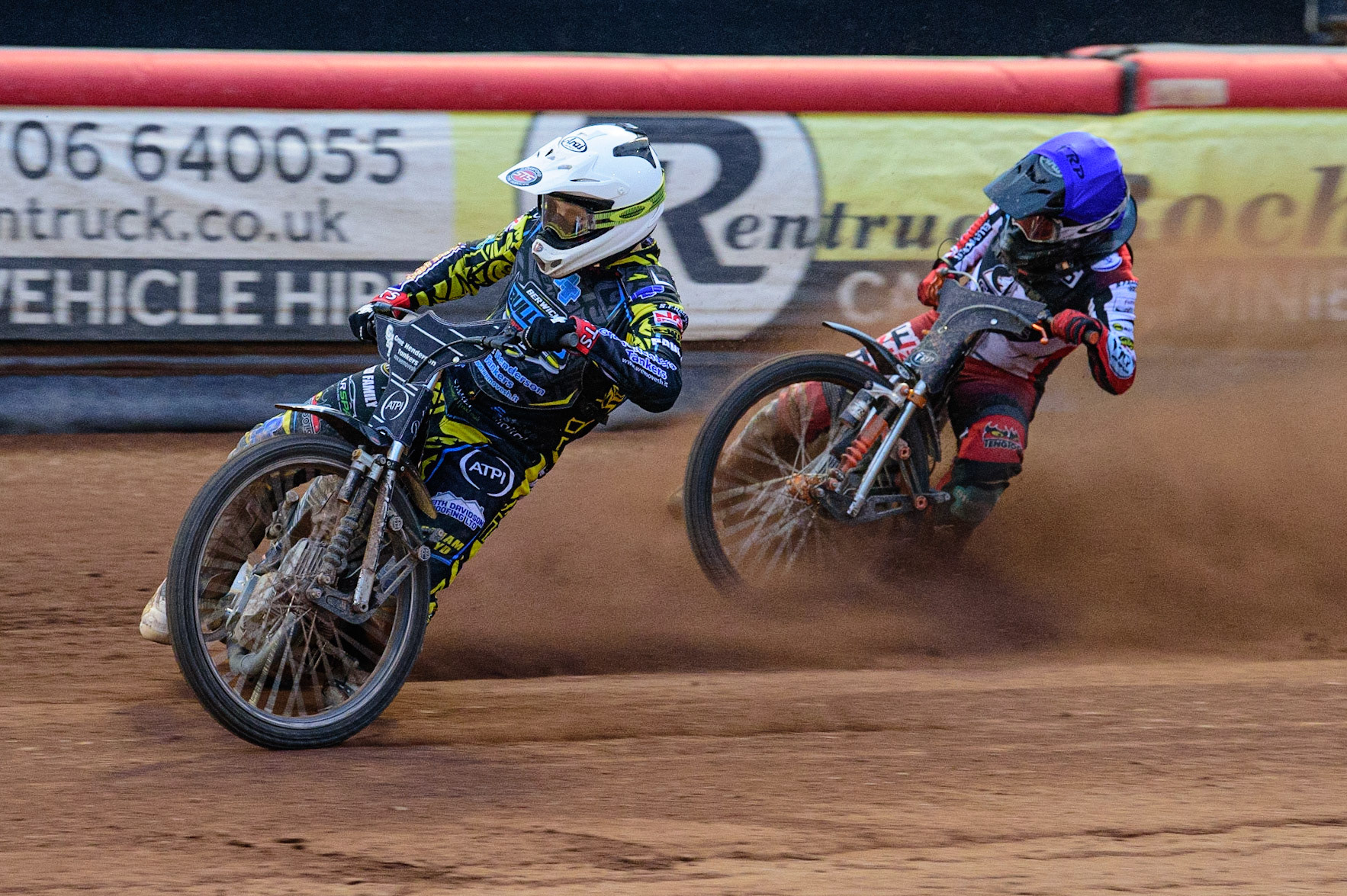 MANCHESTER, UK. JUN 24TH  Kyle Bickley  (White) leads Jack Smith  (Blue) during the National Development League match between Belle Vue Colts and Berwick Bullets at the National Speedway Stadium, Manchester on Friday 24th June 2022. (Credit: Ian Charles | MI News)