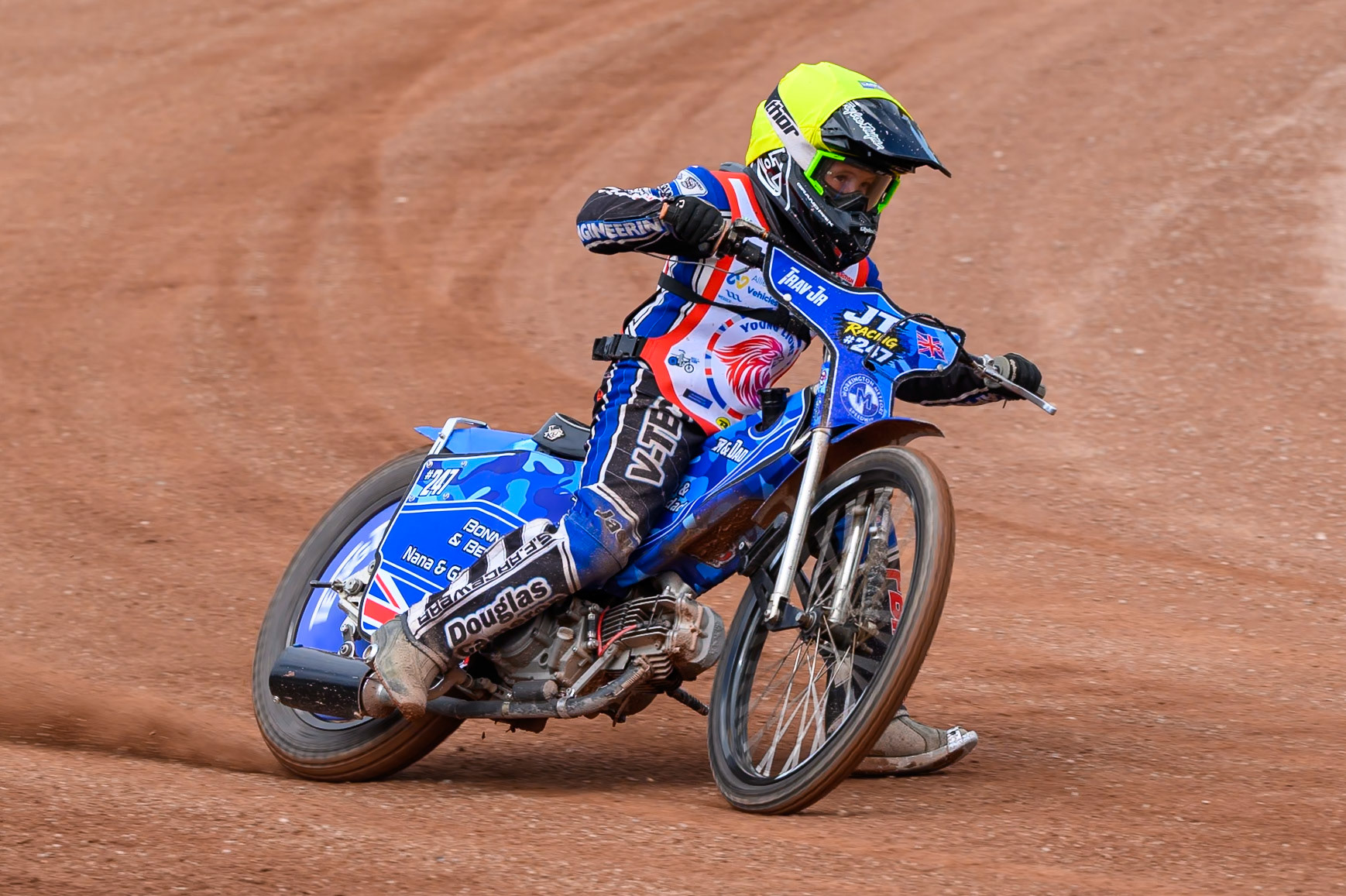 125cc SUPPORT CLASS Junior Travers (247) in action  during the British Youth Championship (125cc) at the National Speedway Stadium, Manchester on Sunday 19th July 2026. (Photo: Ian Charles | MI News)