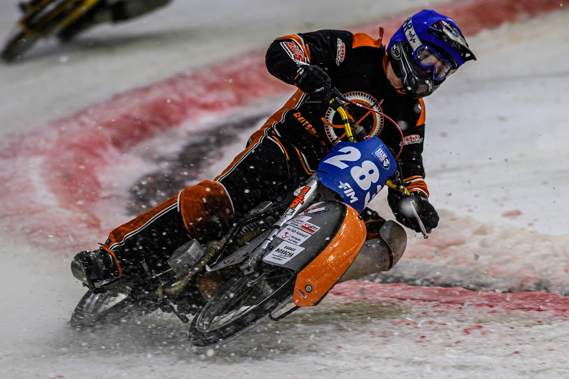 Netherland's Sebastian Reitsma (283) in action during the FIM Ice Speedway Gladiators World Championship Final 3 at Ice Rink Thialf, Heerenveen on Saturday 6th April 2024. (Photo: Ian Charles | MI News)