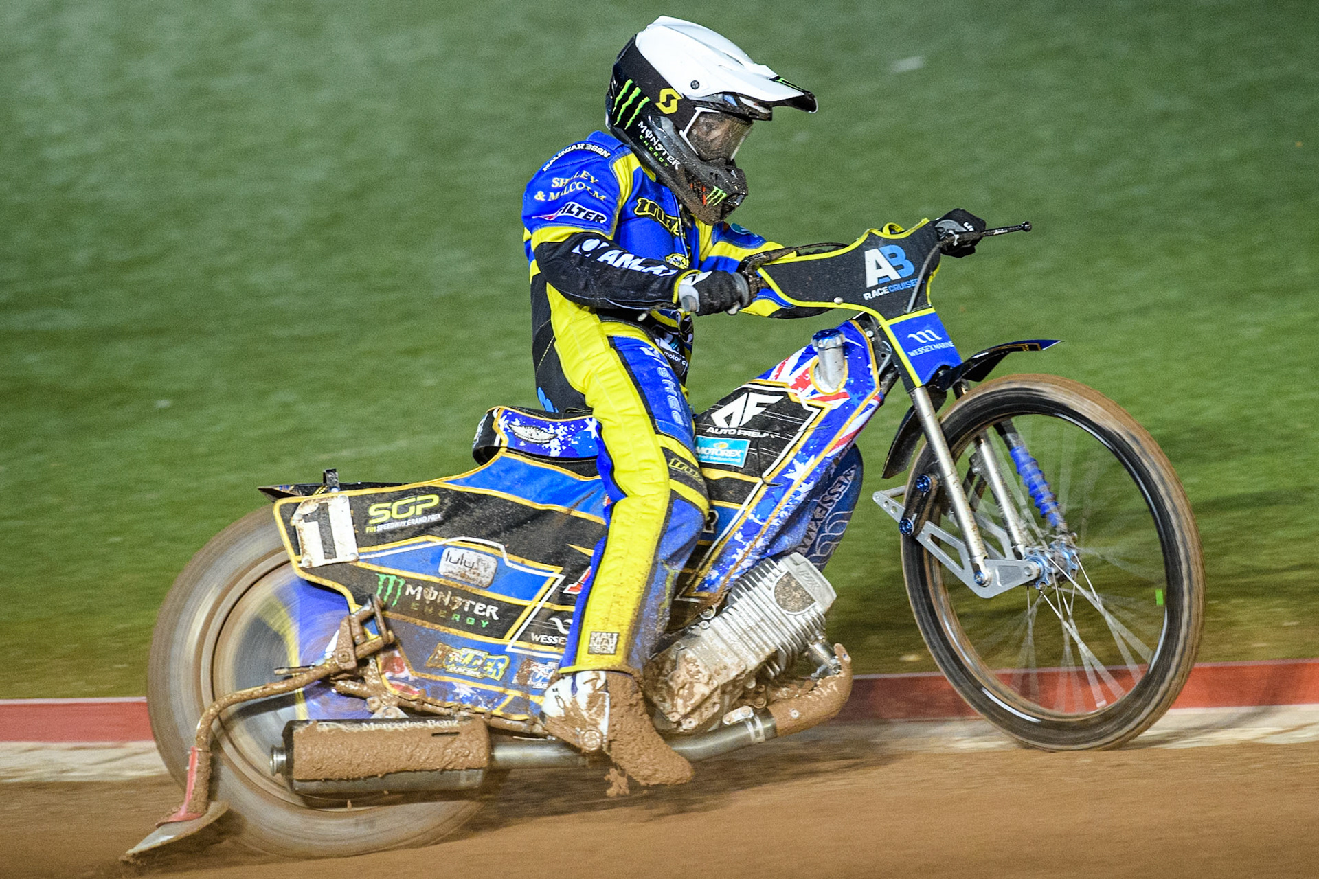Sheffield Tigers' Jack Holder  in action during the Rowe Motor Oil Premiership Play Off Semi Final 2, 1st Leg match between Belle Vue Aces and Sheffield Tigers at the National Speedway Stadium, Manchester on Monday 16th September 2024. (Photo: Ian Charles | MI News)