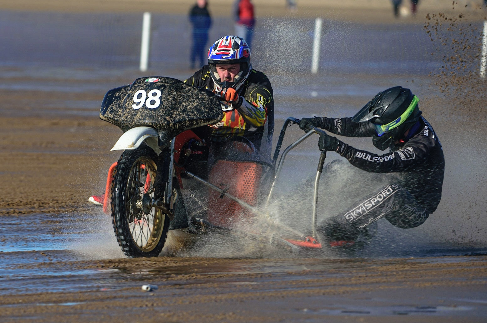 Michael Phillips &amp; Simon Tillman (98) during the Fylde ACU British Sand Racing Masters Championship on  Sunday 2nd October 2022. (Credit: Ian Charles | MI News)