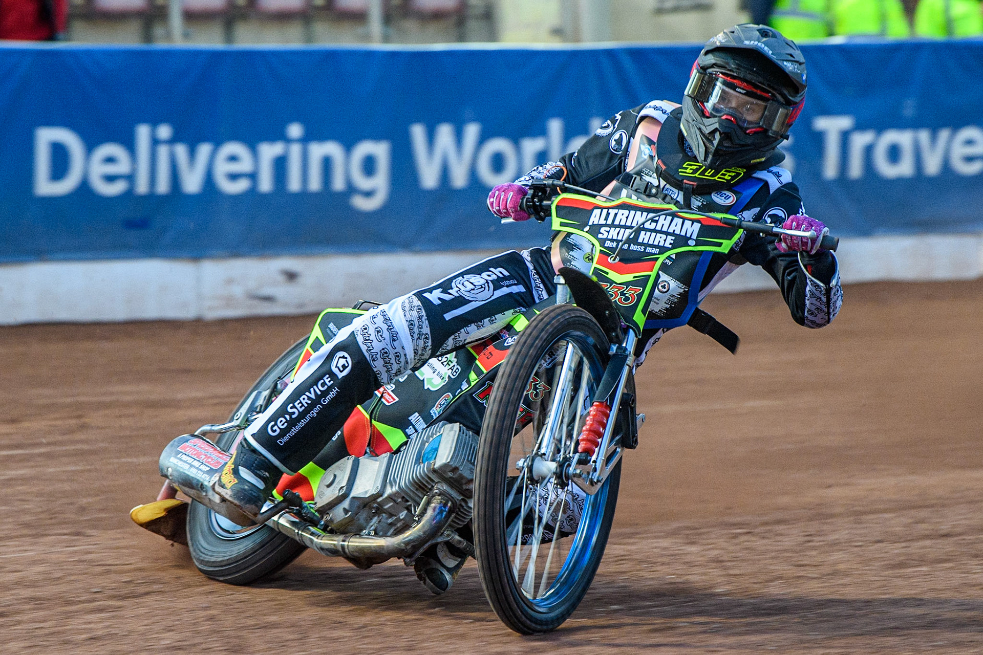 Celina Liebmann in action during the Sports Insure Premiership match between Belle Vue Aces and Wolverhampton Wolves at the National Speedway Stadium, Manchester on Monday 3rd July 2023. (Photo: Ian Charles | MI News)