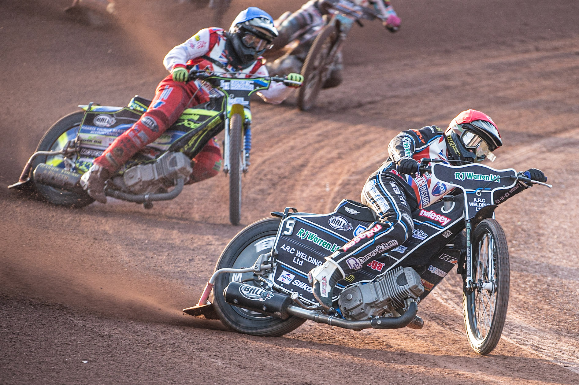 Photo: Ian Charles

Danny King (Red) leads Paul Starke (Blue)

Sports Insure British Final,  Belle Vue National Speedway Stadium, Manchester Monday 29  July  2019
