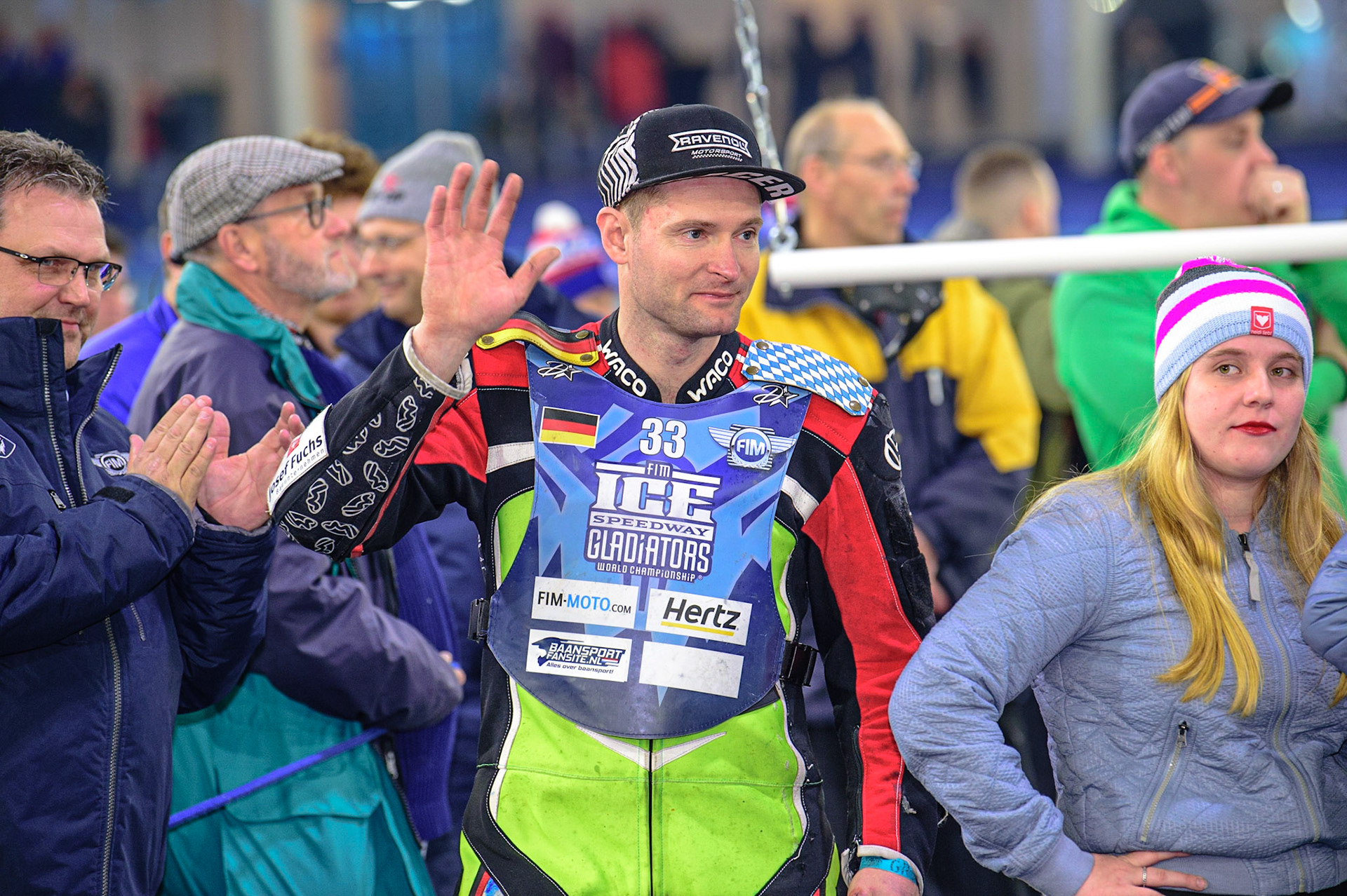 HEERENVEEN, NL. Johann Weber (33)  in second place  during the FIM Ice Speedway Gladiators World Championship Final 4 at Ice Rink Thialf, Heerenveen on Sunday  3 April 2022. (Credit: Ian Charles | MI News)