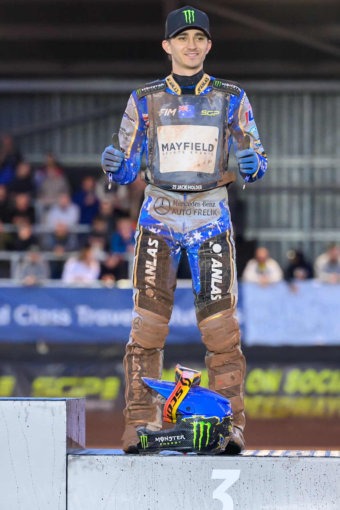 Jack Holder (25) of Australia in Third place during the ATPI  FIM Speedway GP of Manchester at the National Speedway Stadium, Manchester on Friday 5th June 2026. (Photo: Ian Charles | MI News)