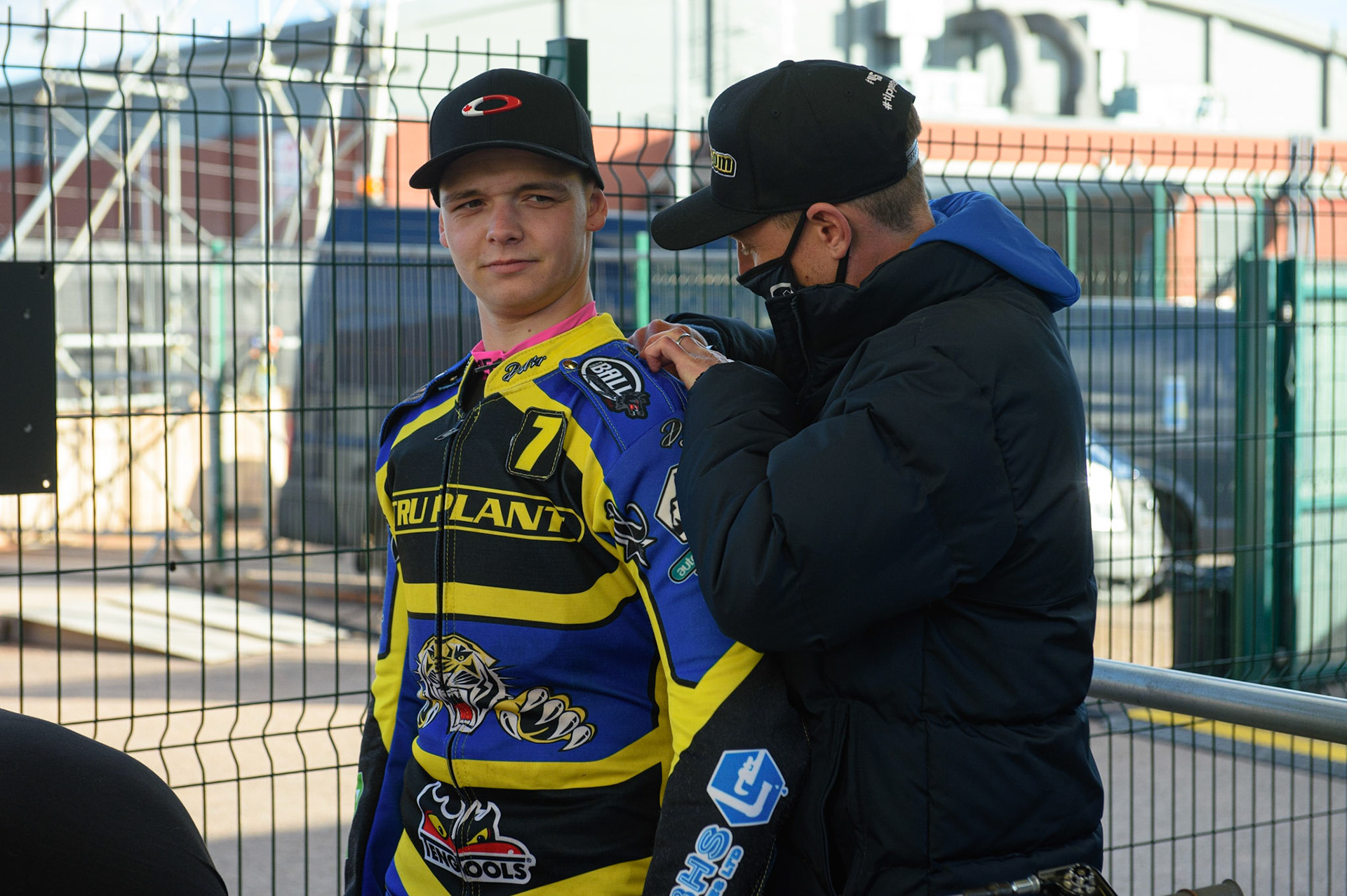 Photo: Ian CharlesJosh Bates with team manager Simon Stead Belle Vue Aces v Sheffield Tigers, British Speedway Premier League, National Speedway Stadium, Manchester Monday  17  May  2021
