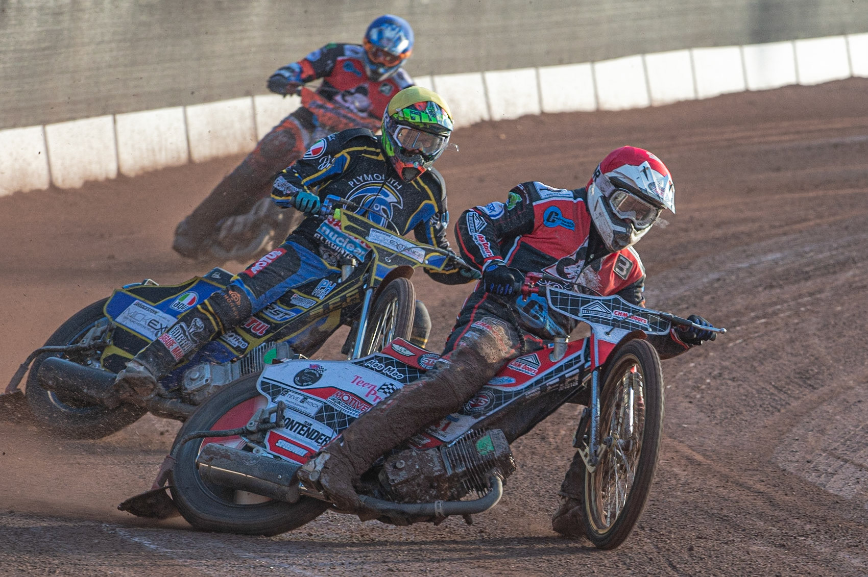 Photo: Ian Charles

Belle Vue Colts  Danny Phillips  (Red) leads Adam Extance  (Yellow) and Josh Embleton (Blue)

Belle Vue Colts v Plymouth Gladiators National League, Belle Vue National Speedway Stadium, Manchester, Thursday 23  May  2019