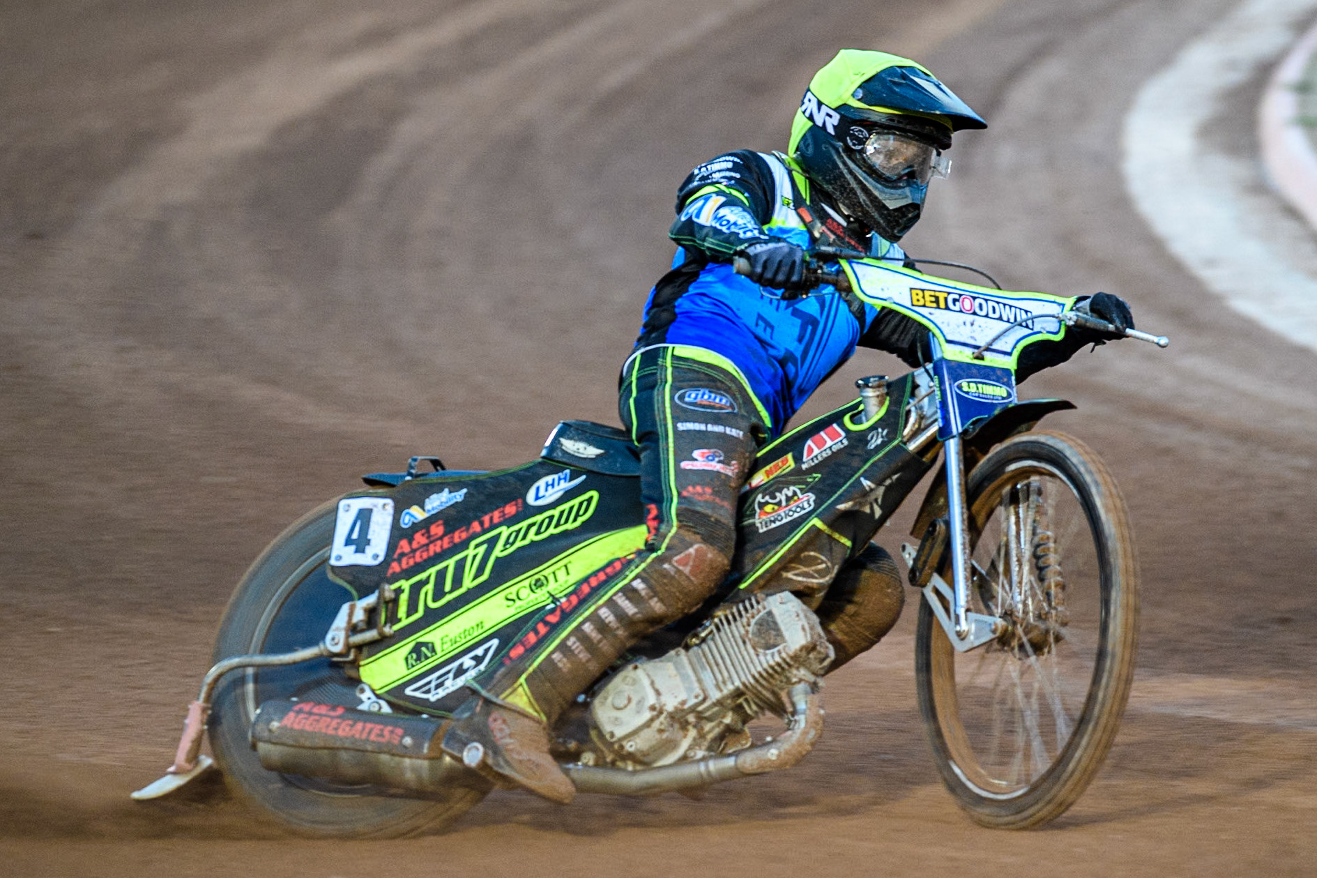 Oxford Spires' Guest Rider Dan Thompson in action during the Rowe Motor Oil Premiership match between Belle Vue Aces and Oxford Spires at the National Speedway Stadium, Manchester on Monday 14th April 2025. (Photo: Ian Charles | MI News)