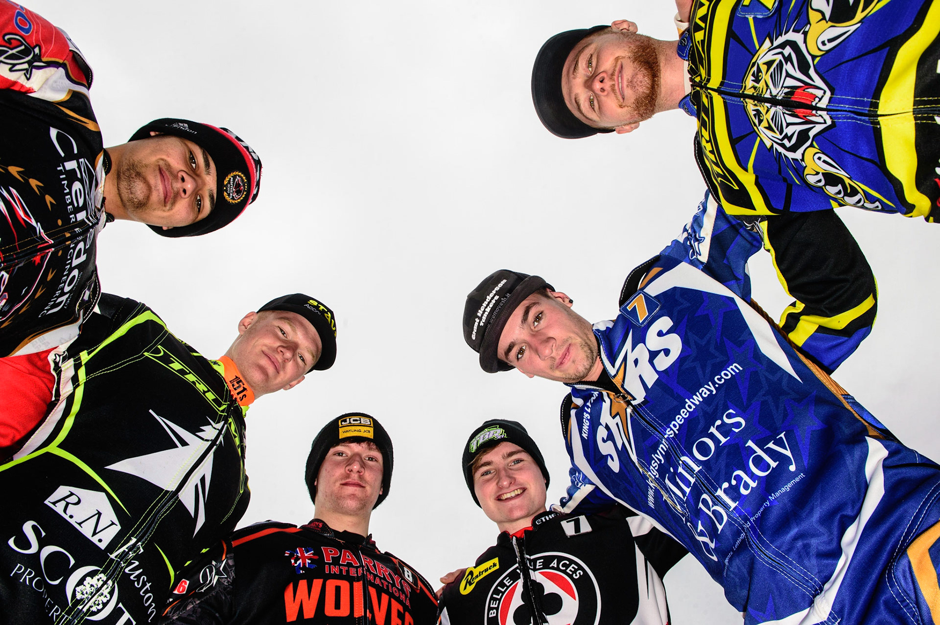 MANCHESTER, UK. APRIL 12TH: The Rising Stars: (Clockwise from top right) Connor Mountain, Jack Thomas, Tom Brennan, Joe Thompson, Anders Rowe, Jordan PalinDiscovery Networks Eurosport Speedway Season Launch at the National Speedway Stadium, Manchester on Tuesday 12th April 2022 (Credit: Ian Charles | MI News)