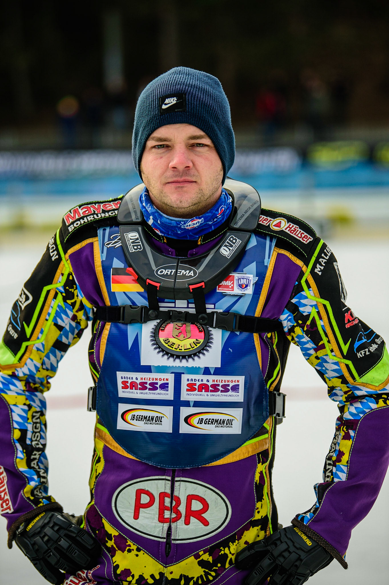 Max Neidermaier during the German Individual Ice Speedway Championship at Horst-Dohm-Eisstadion, Berlin on Friday 3rd March 2023. (Photo: Ian Charles | MI News)