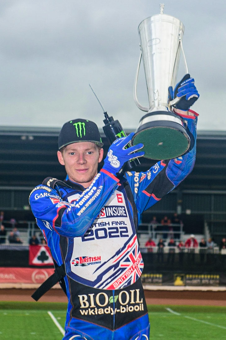 Dan Bewley  - British Champion during the Sports Insure British Speedway Final, at the National Speedway Stadium, Manchester, on Sunday 18th September 2022. (Credit: Ian Charles | MI News )