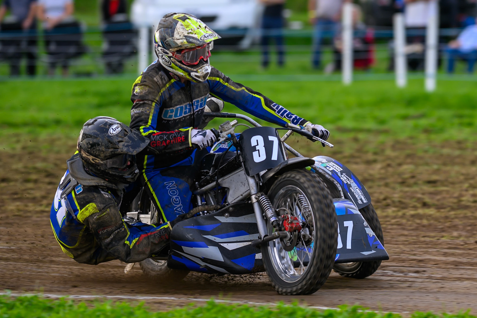 British Masters 1000cc Sidecars: Mark Cossar/Wayne Rickards (37)  during the British Masters Grasstrack Championship at Lower Marsh Farm, Much Hoole, Preston in Lancashire, England on Sunday 13th September 2026. (Photo: Ian Charles | MI News)