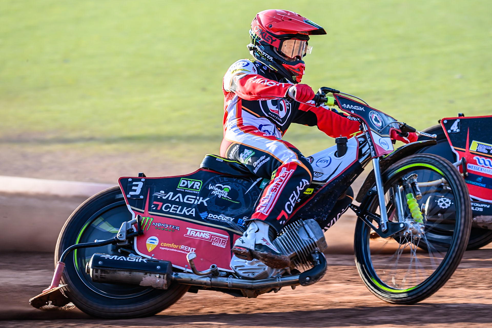 Belle Vue Aces' Jaimon Lidsey in action during the Rowe Motor Oil Premiership match between Belle Vue Aces and Leicester Lions at the National Speedway Stadium, Manchester on Monday 14th July 2025. (Photo: Ian Charles | MI News)