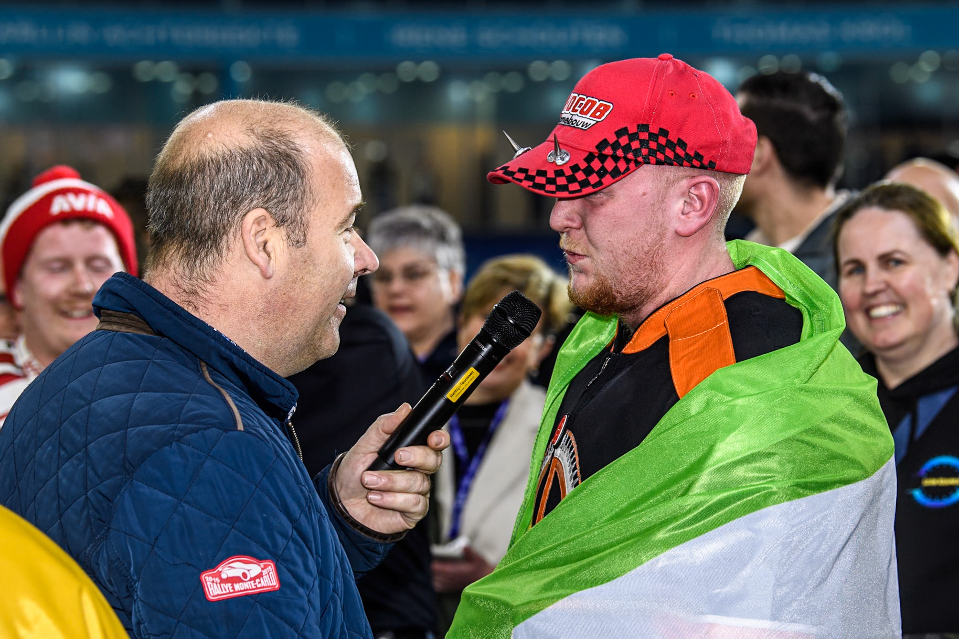 Meeting winner Sebastian Reitsma of The Netherlands is interviewed after his win during the Roelof Thijs Bokaal, Ice Rink Thialf, Heerenveen, Netherlands on Friday 4th April 2025. (Photo: Ian Charles | MI News)