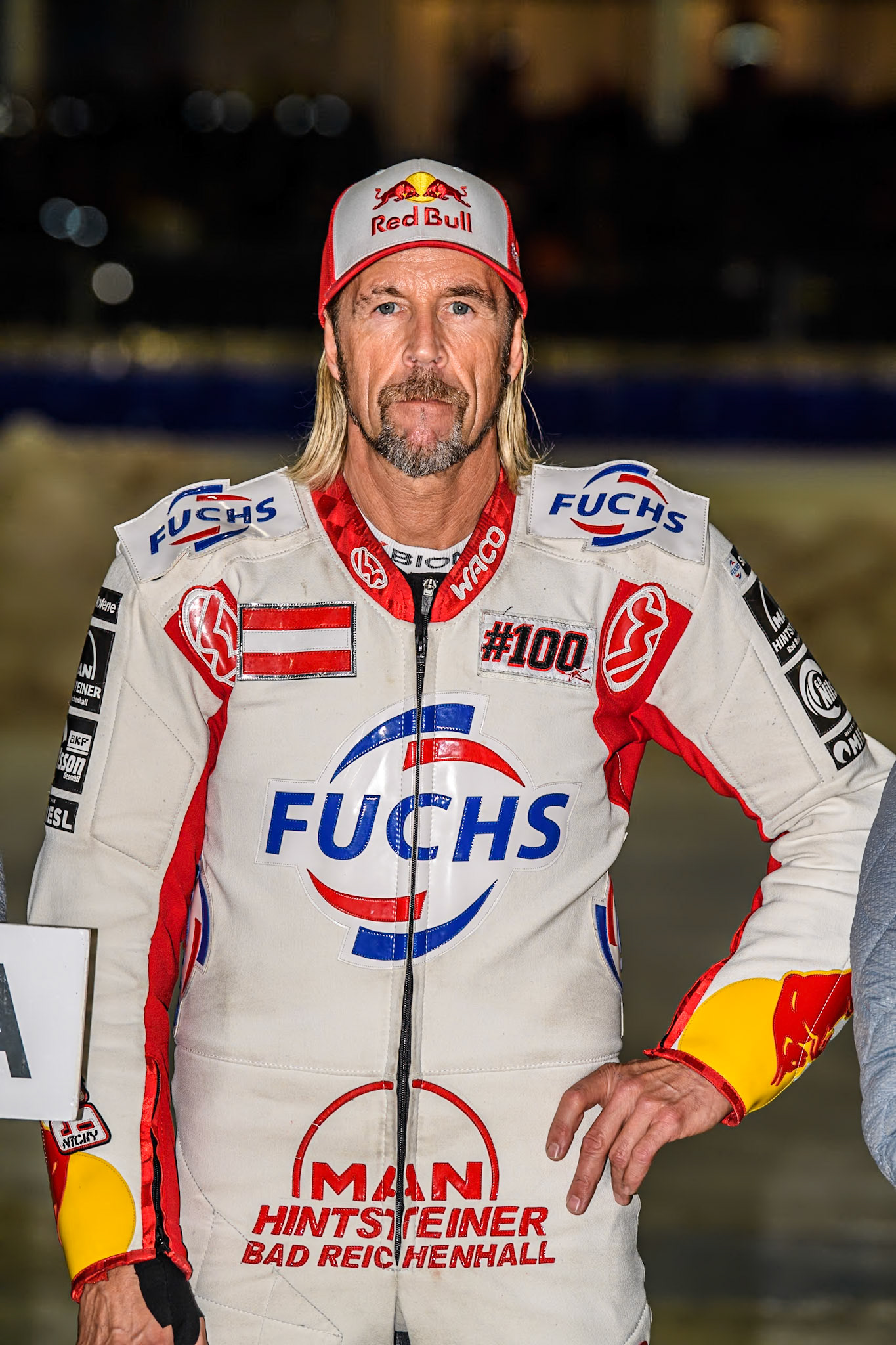 Austria's Franz Zorn (100) during the FIM Ice Speedway Gladiators World Championship Final 3 at Ice Rink Thialf, Heerenveen on Saturday 6th April 2024. (Photo: Ian Charles | MI News)