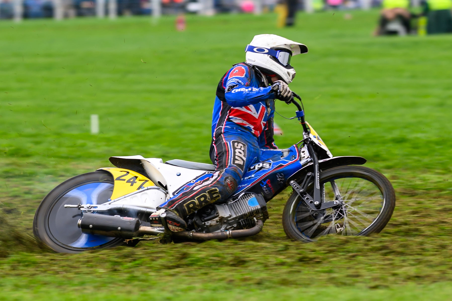 Jordan Derrick (257) during practice for  the British Masters Grasstrack Championship at Lower Marsh Farm, Much Hoole, Preston in Lancashire, England on Sunday 13th September 2026. (Photo: Ian Charles | MI News)