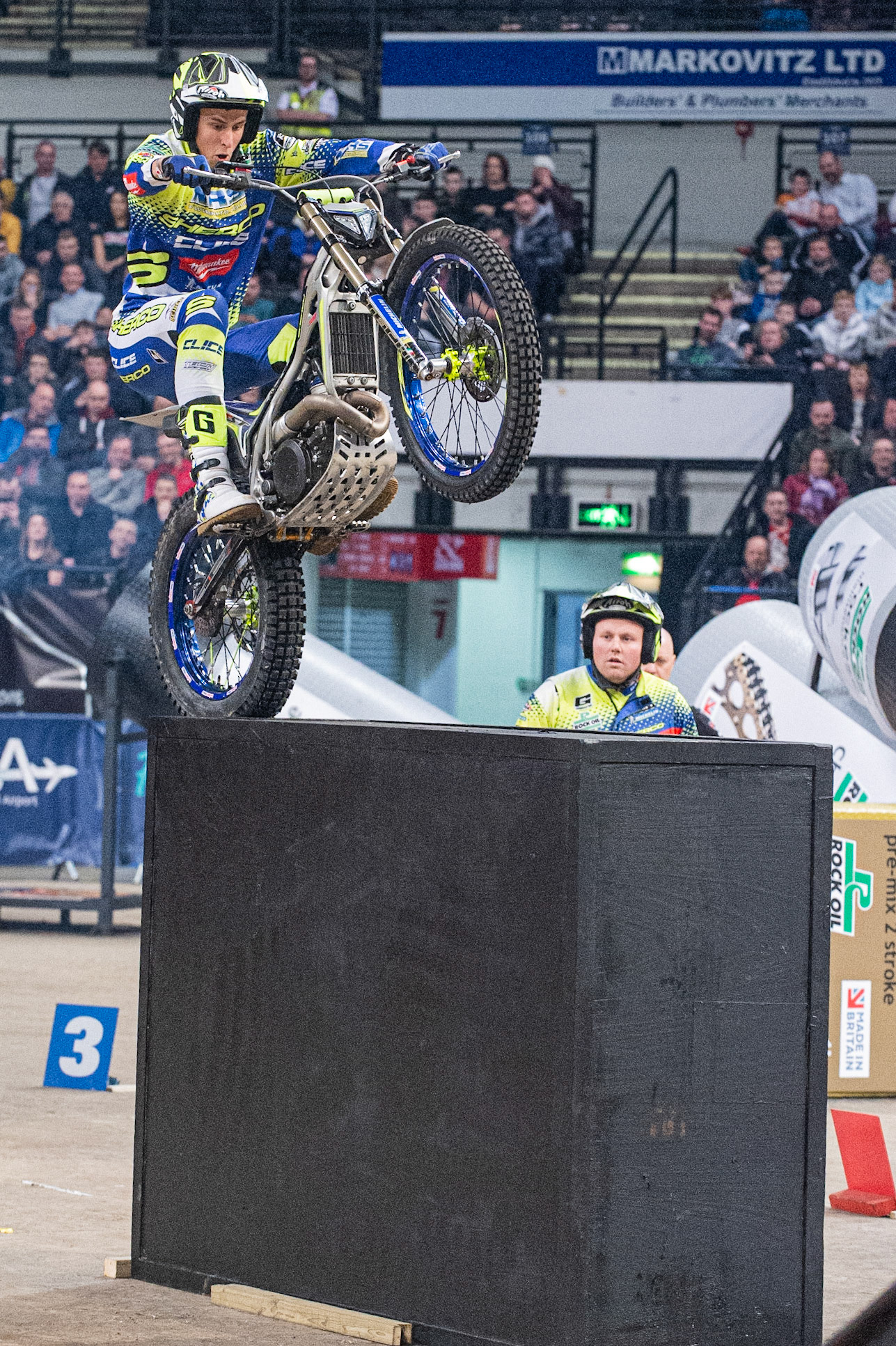 SHEFFIELD, ENGLAND  - DECEMBER 28TH  Jack Peace, UK (Sherco) hits one of the obstacles  during the 25th Anniversary Sheffield Indoor Trial at the FlyDSA Arena, Sheffield on Saturday 28th December 2019. (Credit: Ian Charles | MI News)