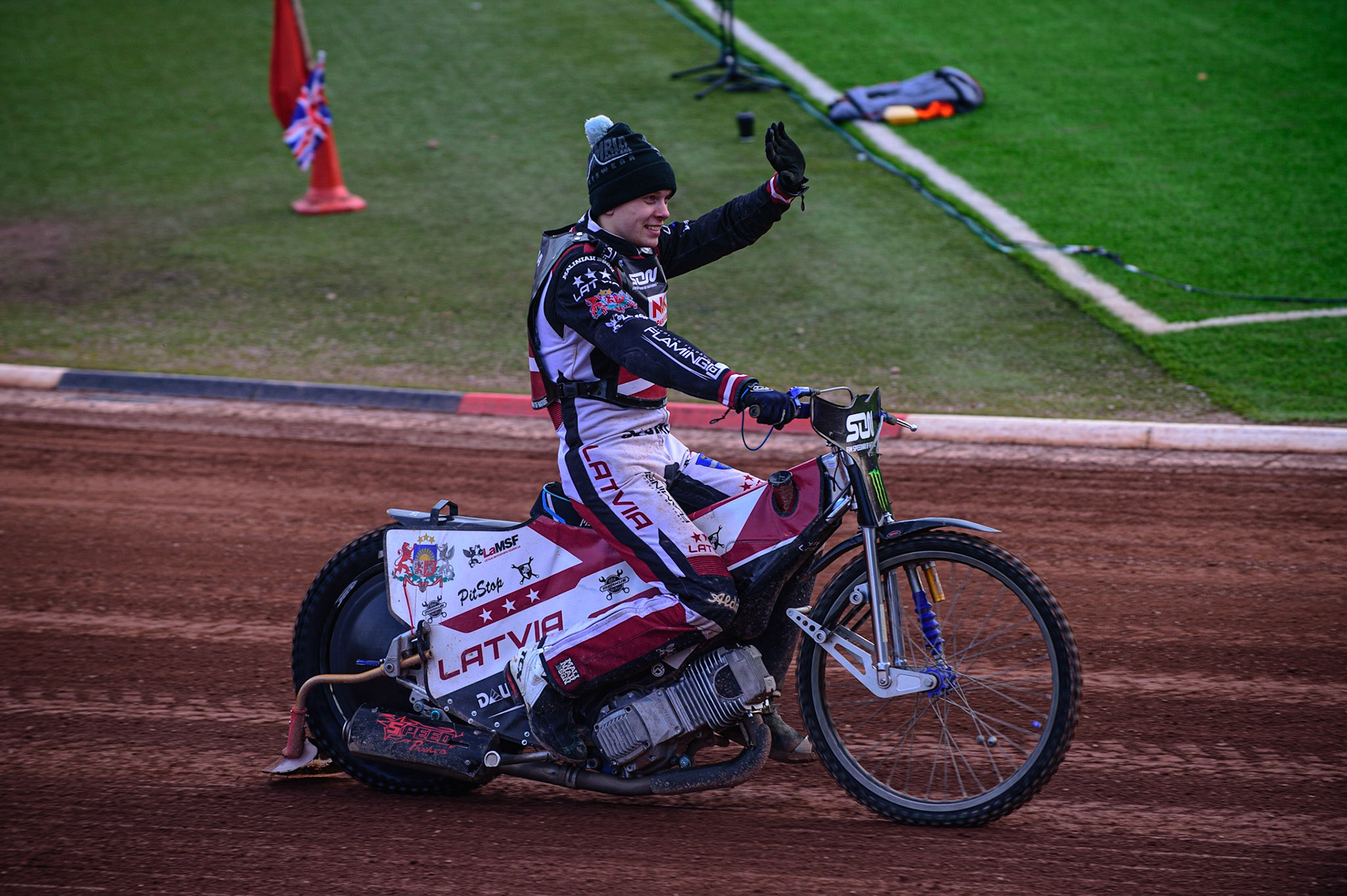 MANCHESTER, UK. OCT 16TH Francis Gusts of Latvia on the parade during the Monster Energy FIM Speedway of Nations at the National Speedway Stadium, Manchester on Saturday  16th October 2021. (Credit: Ian Charles | MI News)