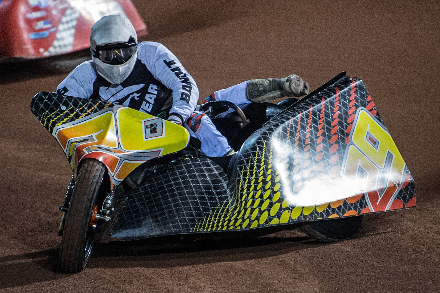 MANCHESTER, ENGLAND Tom Cossar & Wayne Rickards (29) in action  during the  ACU Sidecar Speedway Manchester Masters,  Belle Vue National Speedway Stadium, Manchester Saturday 12 October 2019 (Credit: Ian Charles | MI News)