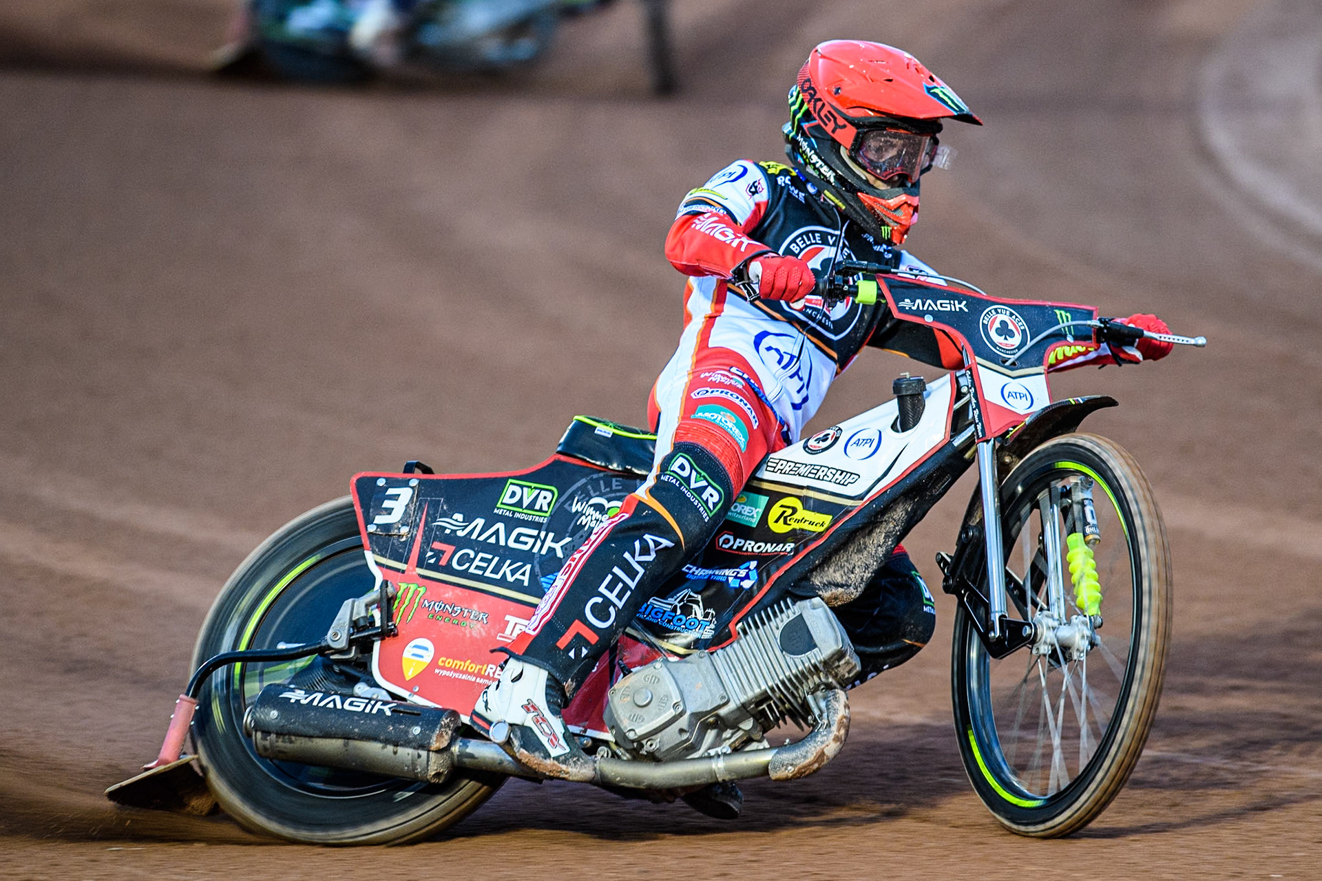 Belle Vue Aces' Jaimon Lidsey in action during the Rowe Motor Oil Premiership match between Belle Vue Aces and Oxford Spires at the National Speedway Stadium, Manchester on Monday 14th April 2025. (Photo: Ian Charles | MI News)