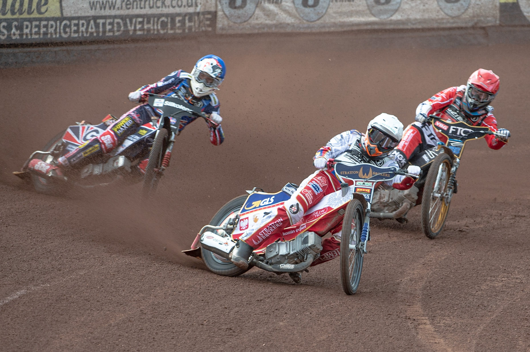 Photo: Ian Charles

Dominik Kubera  (White) leads Drew Kemp (Blue) and Frederik Jacobsen (Red) 

FIM Team Speedway U-21 World Championship, National Speedway Stadium, Manchester Friday 12 July  2019