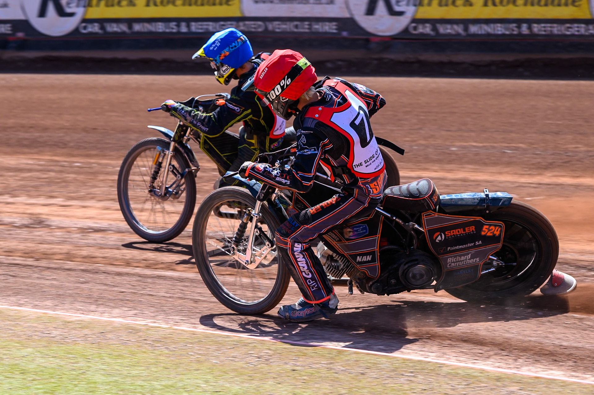COLTS ACADEMY INDIVIDUAL EVENT Harry Sadler in Red chases Ben Whalley  in Blue  during the JR Ashworth &amp; Sons Colts Academy Event at the National Speedway Stadium, Manchester on Sunday 19th July 2026. (Photo: Ian Charles | MI News)