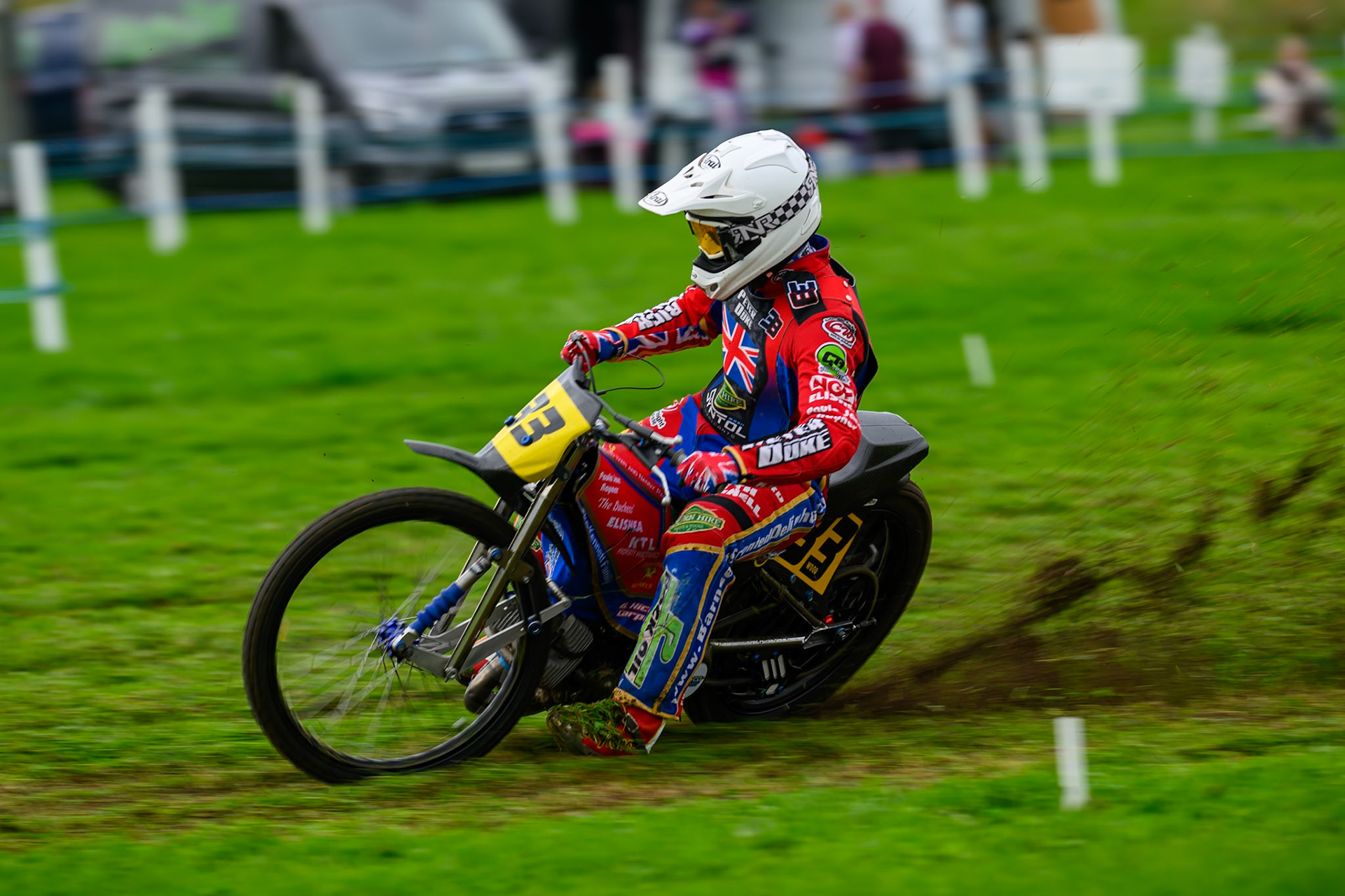 Charlie Wood (33) during practice for  the British Masters Grasstrack Championship at Lower Marsh Farm, Much Hoole, Preston in Lancashire, England on Sunday 13th September 2026. (Photo: Ian Charles | MI News)