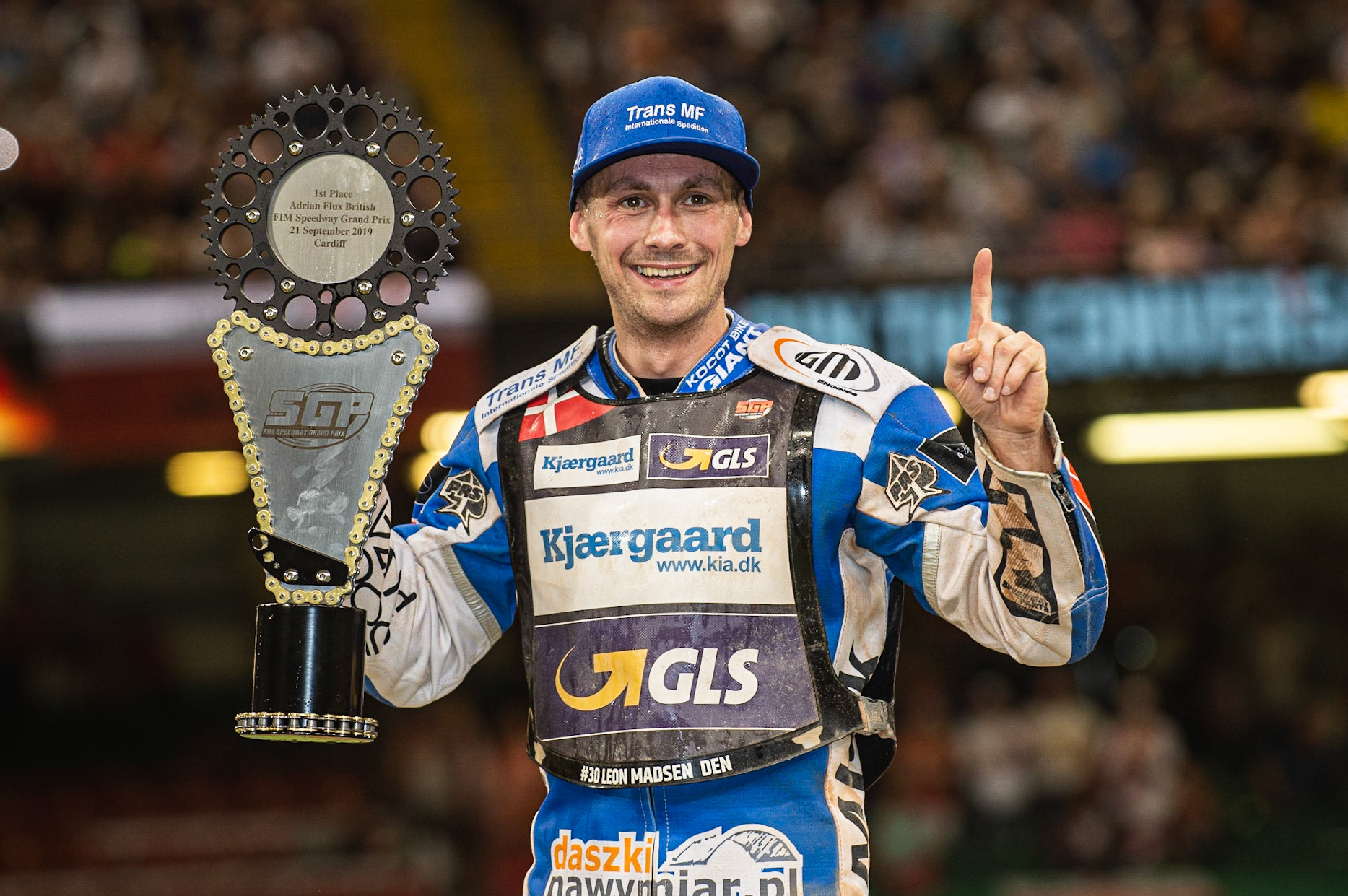 CARDIFF,WALES GP Winner Leon Madsen during the ADRIAN FLUX BRITISH FIM SPEEDWAY GRAND PRIX at the Principality Stadium, Cardiff on Saturday 21st September 2019. (Credit: Ian Charles | MI News)