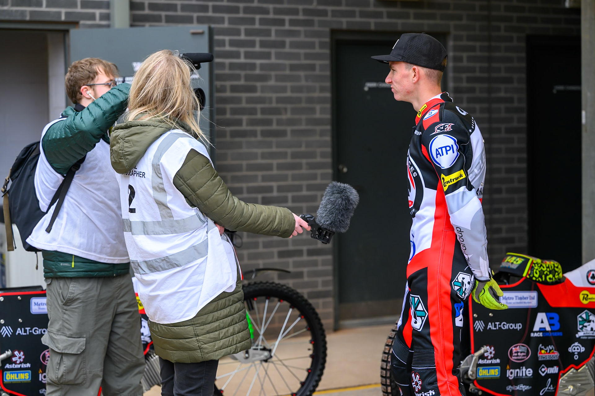 Will Cairns is interviewed by Granada Television during the Belle Vue Aces Media Day at the National Speedway Stadium, Manchester on Wednesday 11th March 2026. (Photo: Ian Charles | MI News)