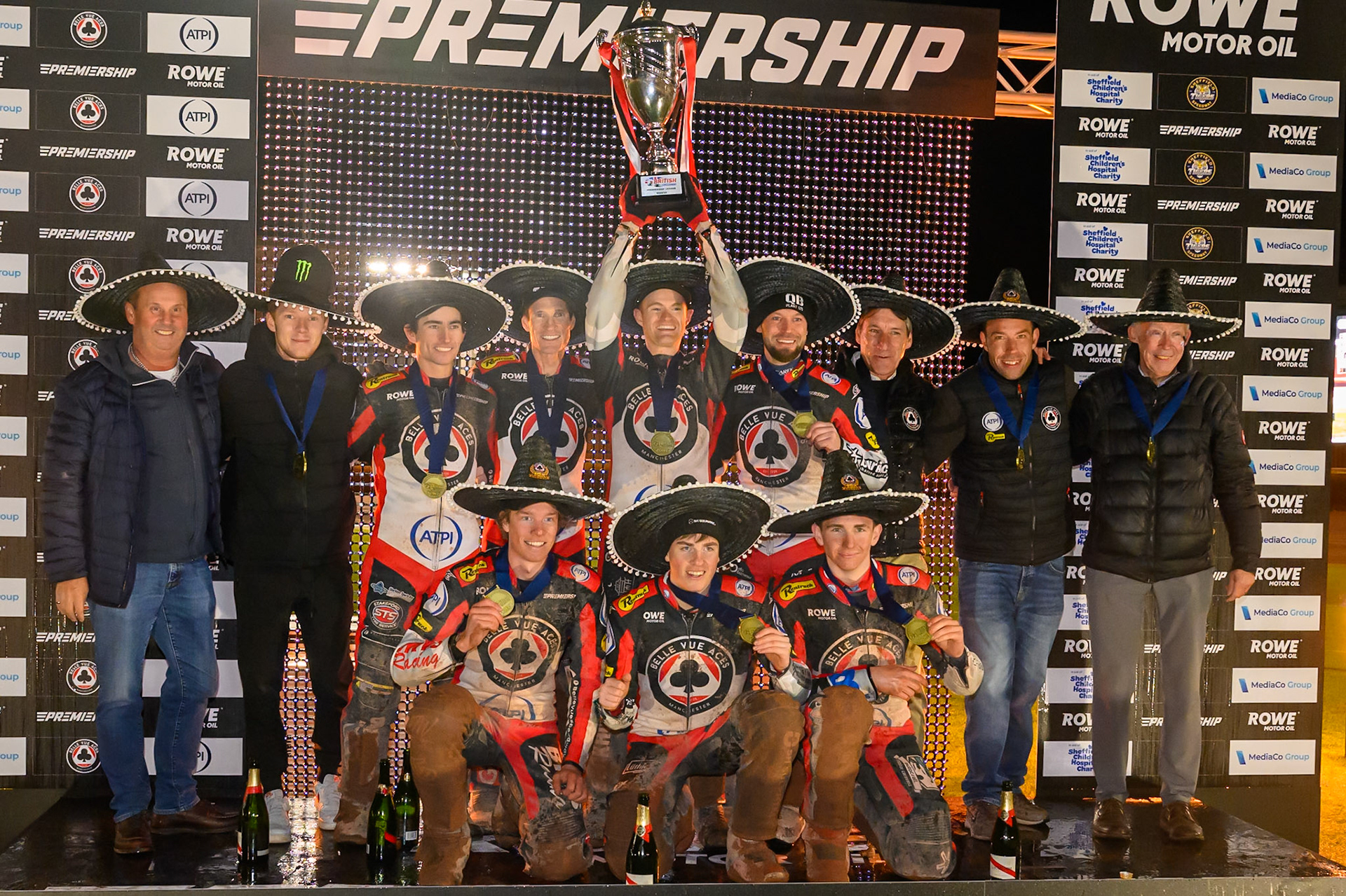 Belle Vue ATPI Aces - Premiership Champions 2026 during the Rowe Motor Oil Premiership Grand Final 2nd Leg between Belle Vue Aces and Sheffield Tigers at the National Speedway Stadium, Manchester on Friday 16th October 2026. (Photo: Ian Charles | MI News)
